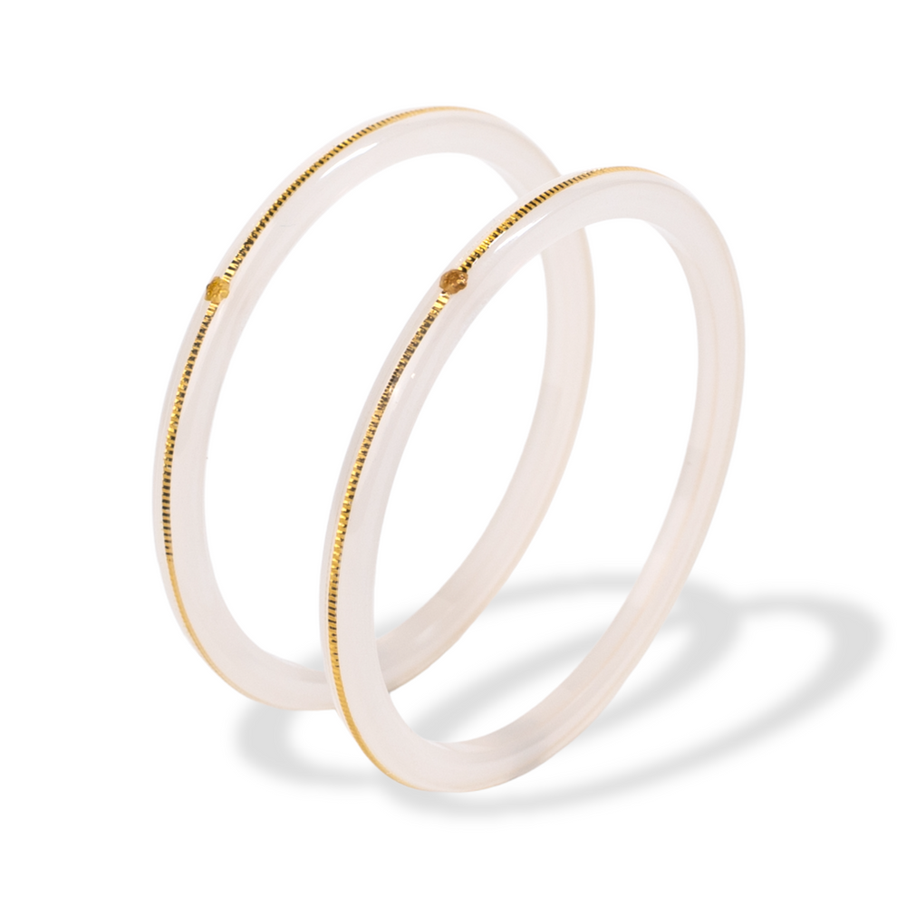 (FVP) TRJ WHITE HALLMARK 22KT GOLD LAMINATION POLA BADHANO BANGLES VIRAL POLA 1 PAIR APPROX. WGT: 0.150 GM WITH PURITY CARD (FUTURE EXCHANGE VALUE RS 800) WITH ANY JEWELLERY FOR LIFETIME.