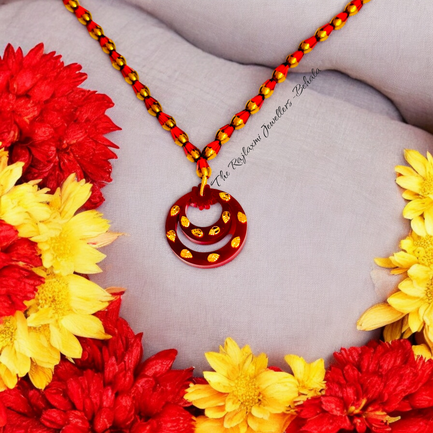 TRJ (PPN) LASER PASTING DOUBLE RING DESIGN KDM GOLD POLA PENDANT (MINI) 1 PIECE WITH ADJUSTABLE TASSEL (50 TONCH) BEST FOR GIFT APPROX WGT: 0.150 GM SOLD ON MRP BY RAJLAXMI.