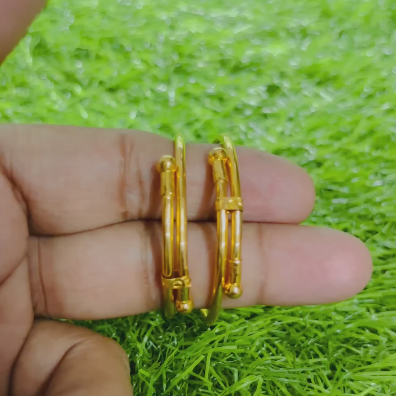 Load video: (GBJ) HALLMARK (COVERING) 22KT GOLD BABY BANGLES 1 PAIR FULL ADJUSTABLE SIZE FROM NEW BORN TO 4 YEARS (FOR RICE CEREMONY AND BIRTHDAY) EXCHANGEABLE AT STORE ONLY BY RAJLAXMI.