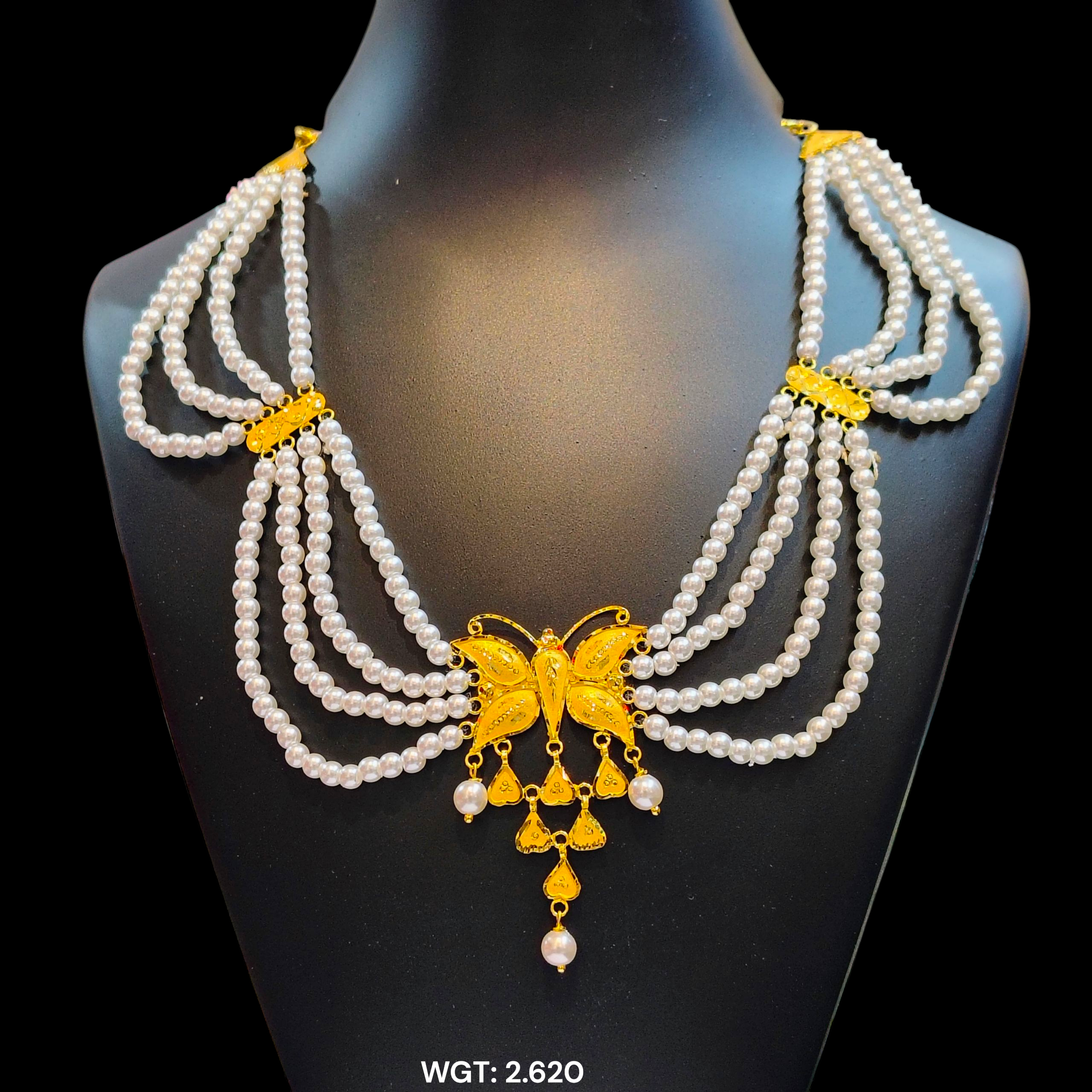 (GMH) RAJLAXMI WGT: 2.620 GM APPROX HUID HALLMARK 22KT GOLD MOTI NECKLACE 1 PIECE WITH ADJUSTABLE TASSEL.