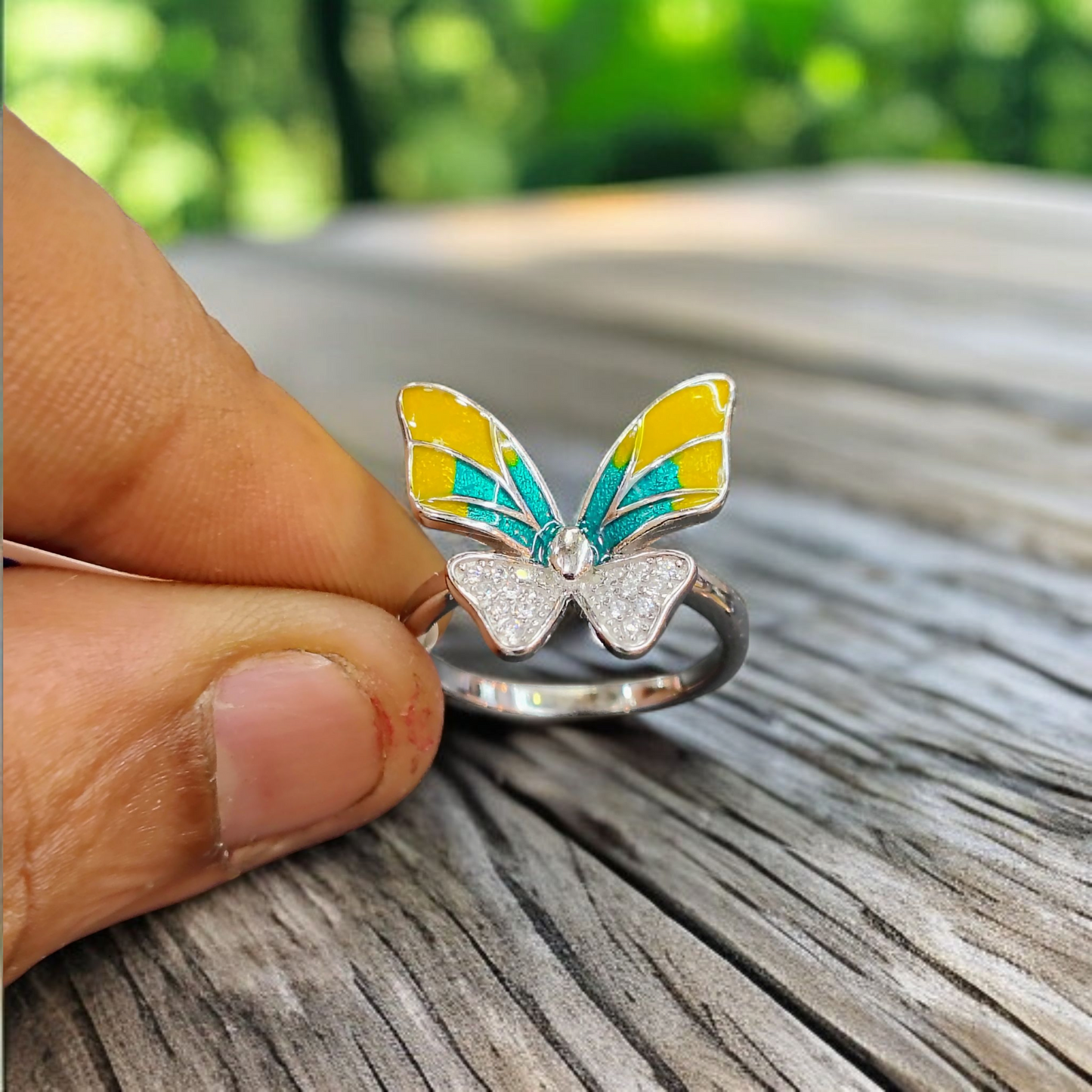 RAJLAXMI HALLMARK 925 SILVER FINGER BUTTERFLY MINAKARI DESIGN RING 1 PIECE FOR WOMEN FOR REGULAR USE - BEST FOR GIFTING (SOLD ON MRP)