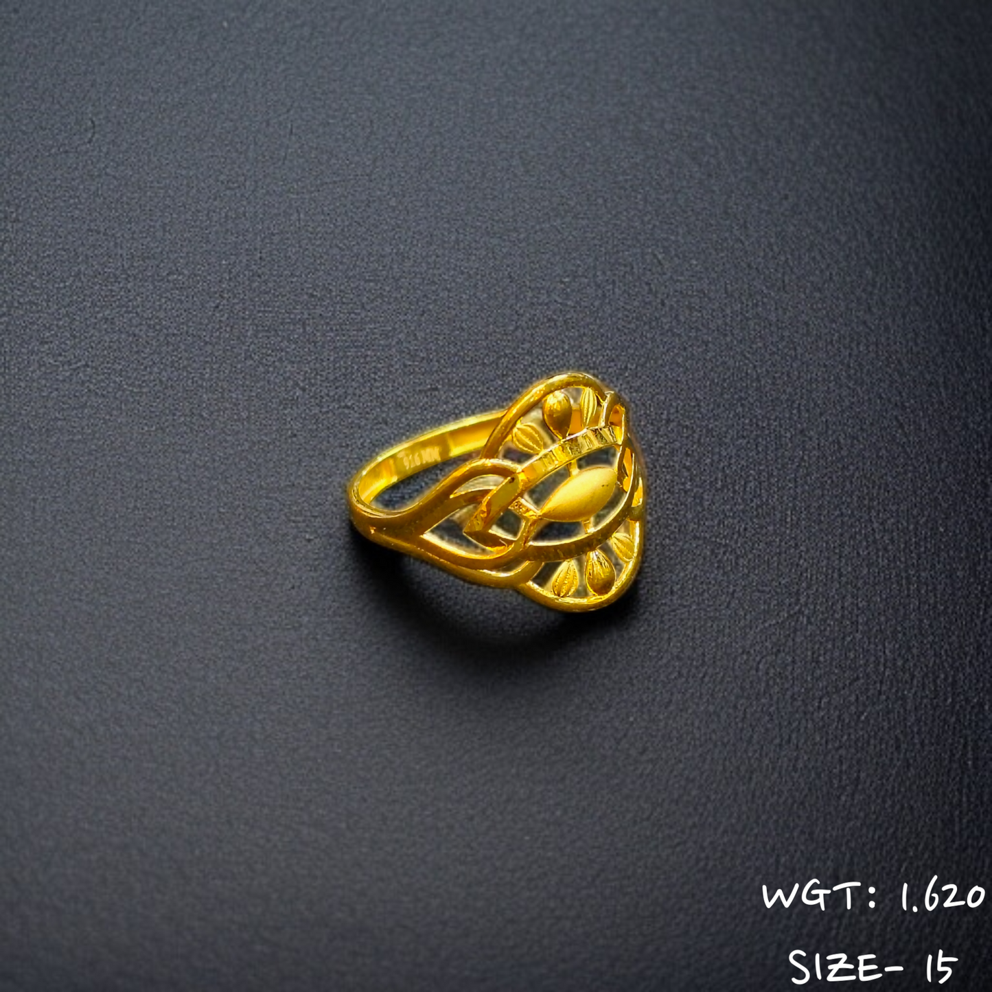 TRJ (SIZE: 15) WGT: 1.620 GM APPROX 22KT HUID HALLMARK GOLD RING FOR WOMEN 1 PIECE.
