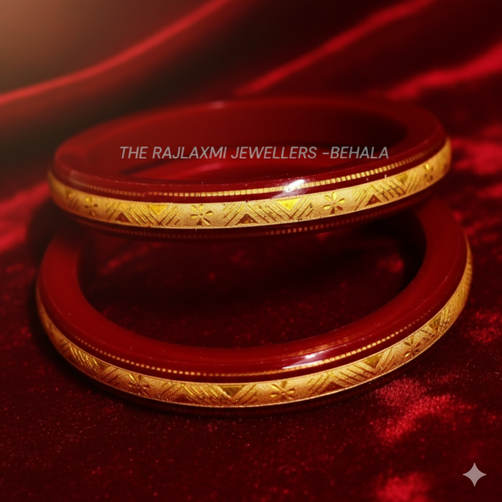 MAGNETIC RED (FACEBOOK VIRAL POLA) GOLDEN DETAILING LAMINATION POLA FULL SCALE DESIGN 1 PAIR FOR WOMEN - NON EXCHANGEABLE ITEM (GET ANY DESIGN AS PER AVAILABILITY)