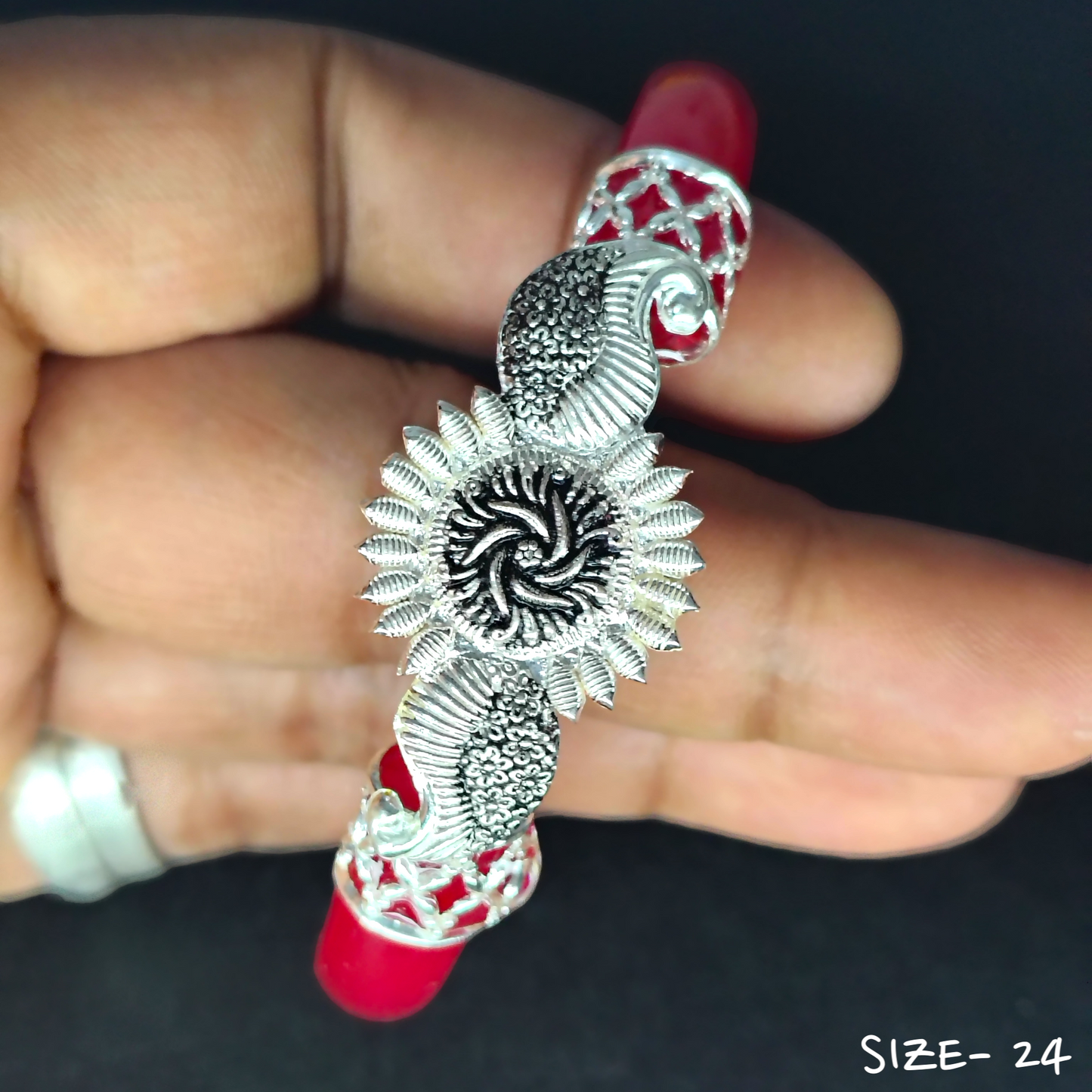 (SSP) (SIZE- 24) 925 ORIGINAL SILVER MUKH POLA BANGLES FOR WOMEN 1 PC - SOLD AS MRP BY RAJLAXMI.