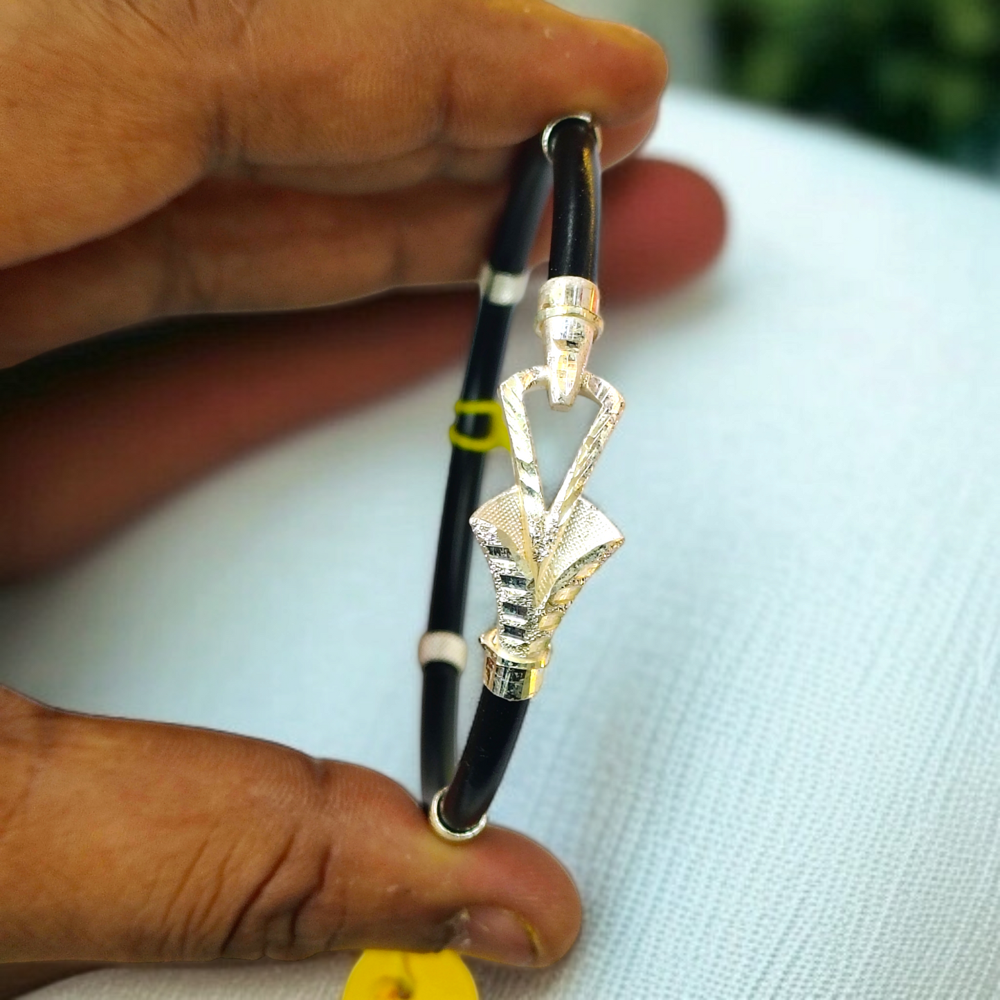 TRJ BLACK FLORAL DESIGN 925 ORIGINAL SILVER NOA BANGLES FOR WOMEN 1 PIECE - SOLD AS MRP BY RAJLAXMI.