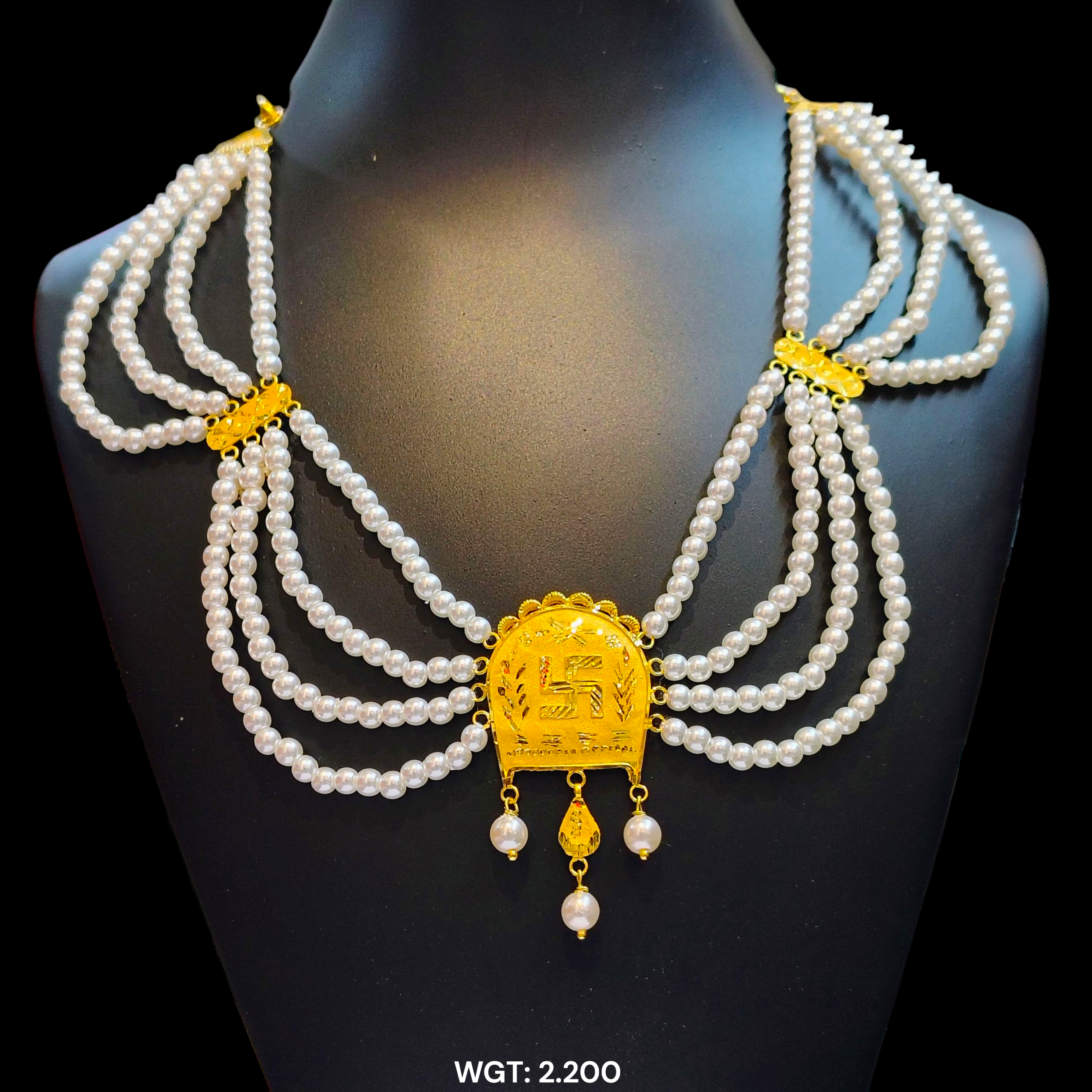 (GMH) RAJLAXMI WGT: 2.200 GM APPROX HUID HALLMARK 22KT GOLD MOTI NECKLACE 1 PIECE WITH ADJUSTABLE TASSEL.