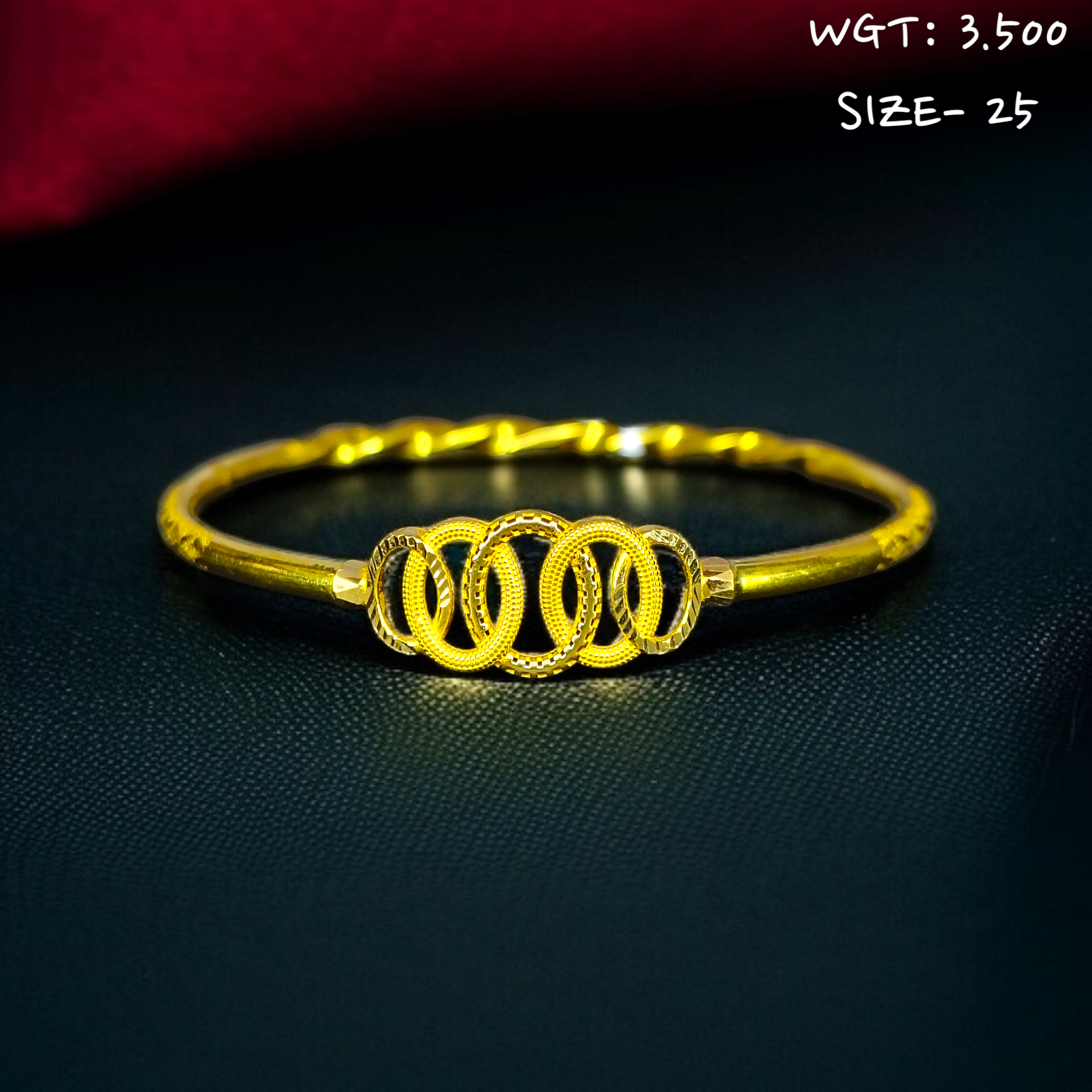 (GSN22) TRJ (SIZE:25) WGT: 3.500 APPROX DUPLEX OLYMPIC DESIGN HALLMARK 916 22KT GOLD COVER BRACELET 1 PIECE FOR WOMEN - (BILL MANDATORY -EXCHANGE FOR LIFETIME IN STORE ONLY).