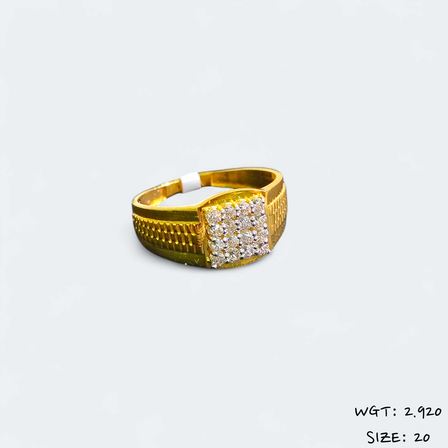 TRJ (SIZE: 20) CERTIFIED BIS HUID HALLMARK 916 22KT GOLD GENTS FINGER RING FOR MENS 1 PIECE (WGT: 2.920 GRAM APPROX) STUDDED WITH ITALIAN VVS QUALITY CZ STONE.