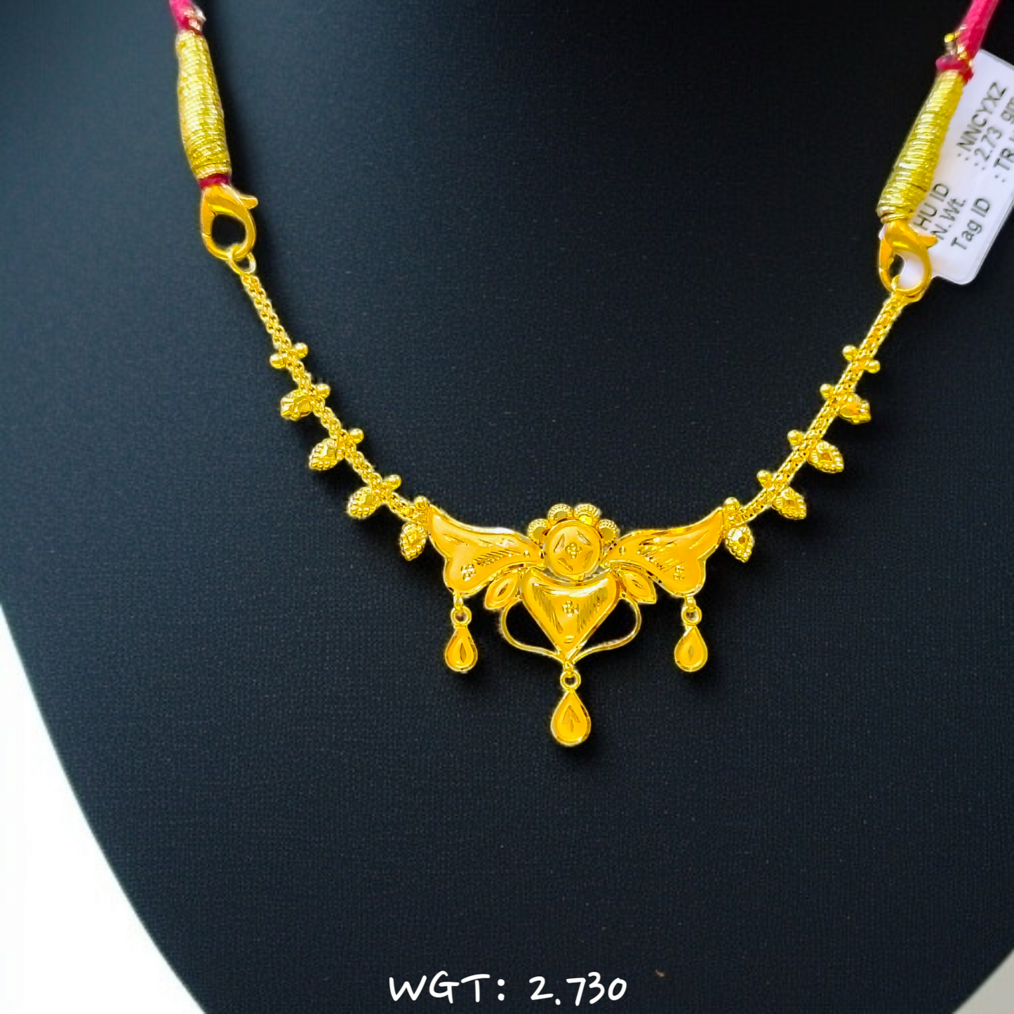 RAJLAXMI WGT: 2.730 GM APPROX HUID HALLMARK 22KT GOLD NECKLACE 1 PIECE WITH ADJUSTABLE TASSEL.