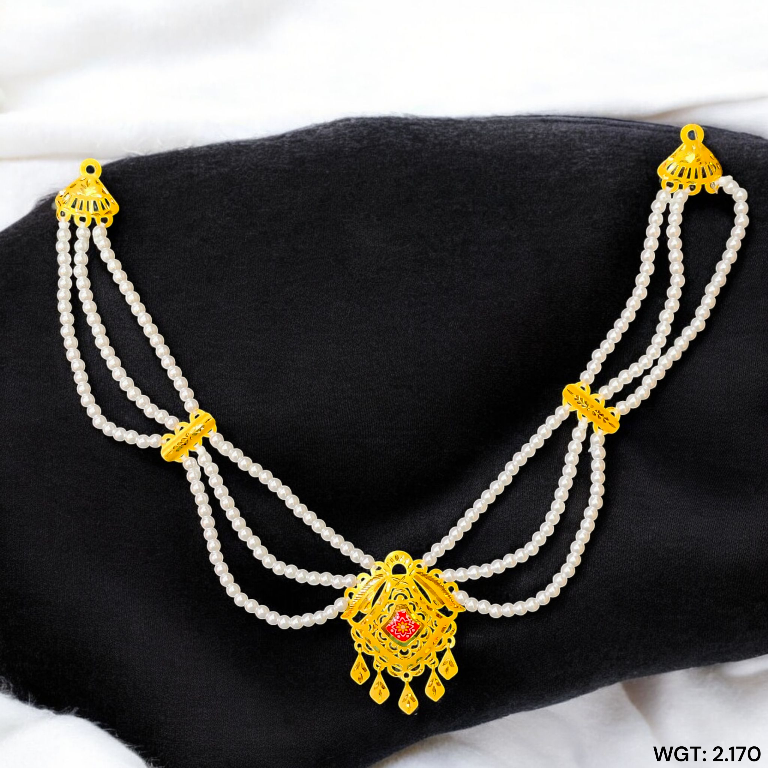 (GMH) RAJLAXMI WGT: 2.170 GM APPROX HUID HALLMARK 22KT GOLD MOTI NECKLACE 1 PIECE WITH ADJUSTABLE TASSEL.