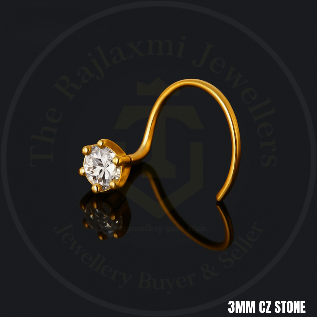 (GREAT FREEDOM OFFER) 3MM KDM GOLD NOSEPIN (30 TONCH) STUDDED WITH CZ STONE 1 PIECE (TAR DESIGN) FOR GIFT YOUR LOVED ONES FOR WOMEN.