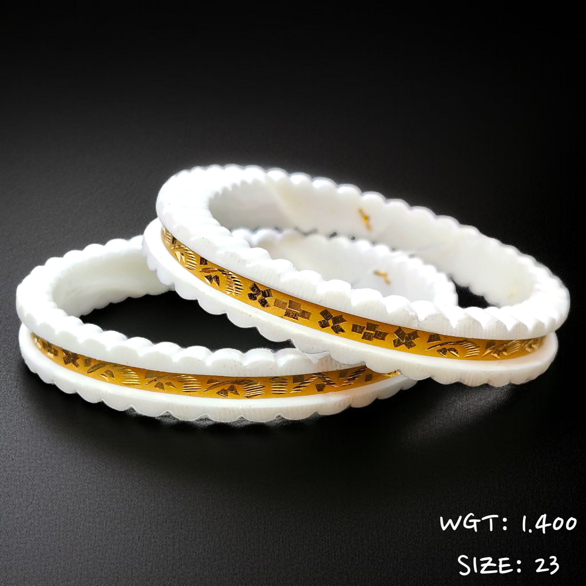 (GSB22) TRJ (SIZE: 23) WGT: 1.400 GM APPROX HUID HALLMARK 22KT GOLD SAKHA BADHANO BANGLES 1 PAIR DESIGN FOR REGULAR USE.