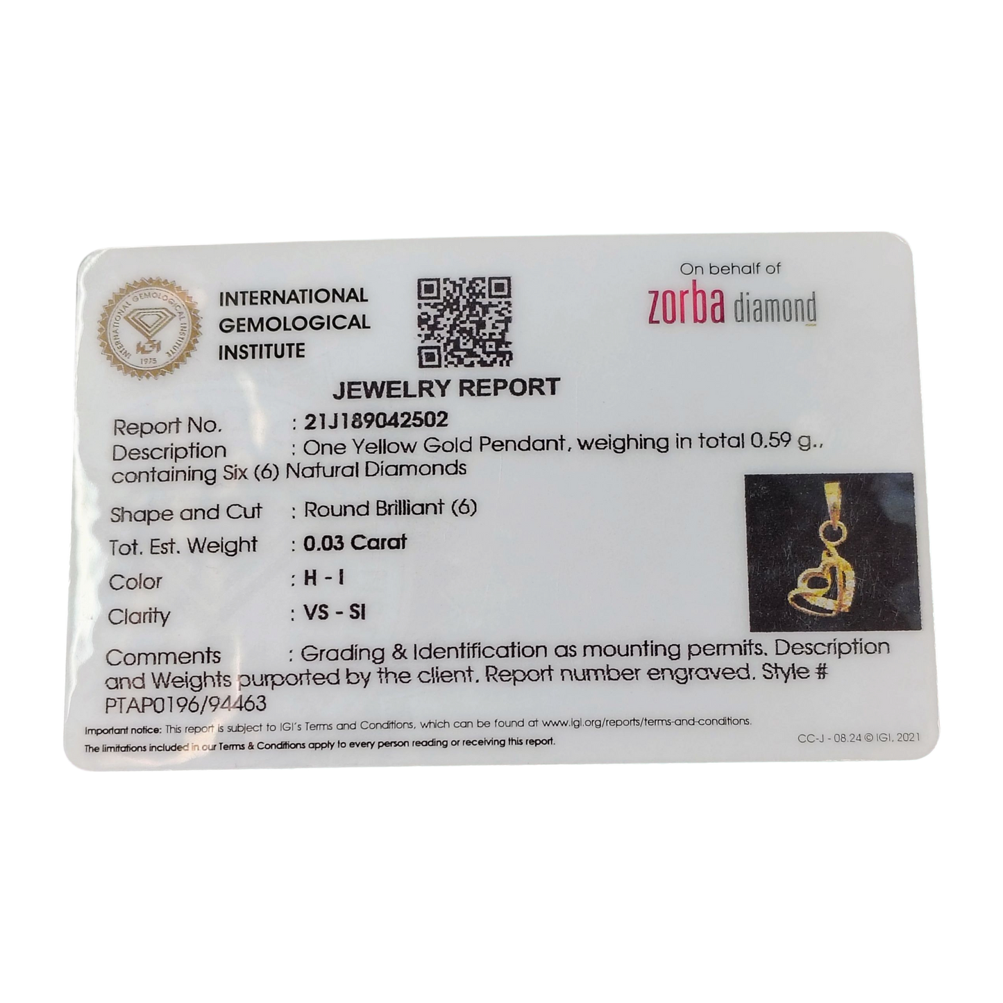RAJLAXMI DIAMOND JEWELLERY - WGT: 0.590 GM - NATURAL DIAMOND (0.03 CENT) HUID HALLMARK 18KT DIAMOND PENDANT LOCKET FOR WOMEN WITH CERTIFICATE OF AUTHENTICITY BY ZORBA (DESIGN NO: PTAP0196) *CHAIN NOT INCLUDED.