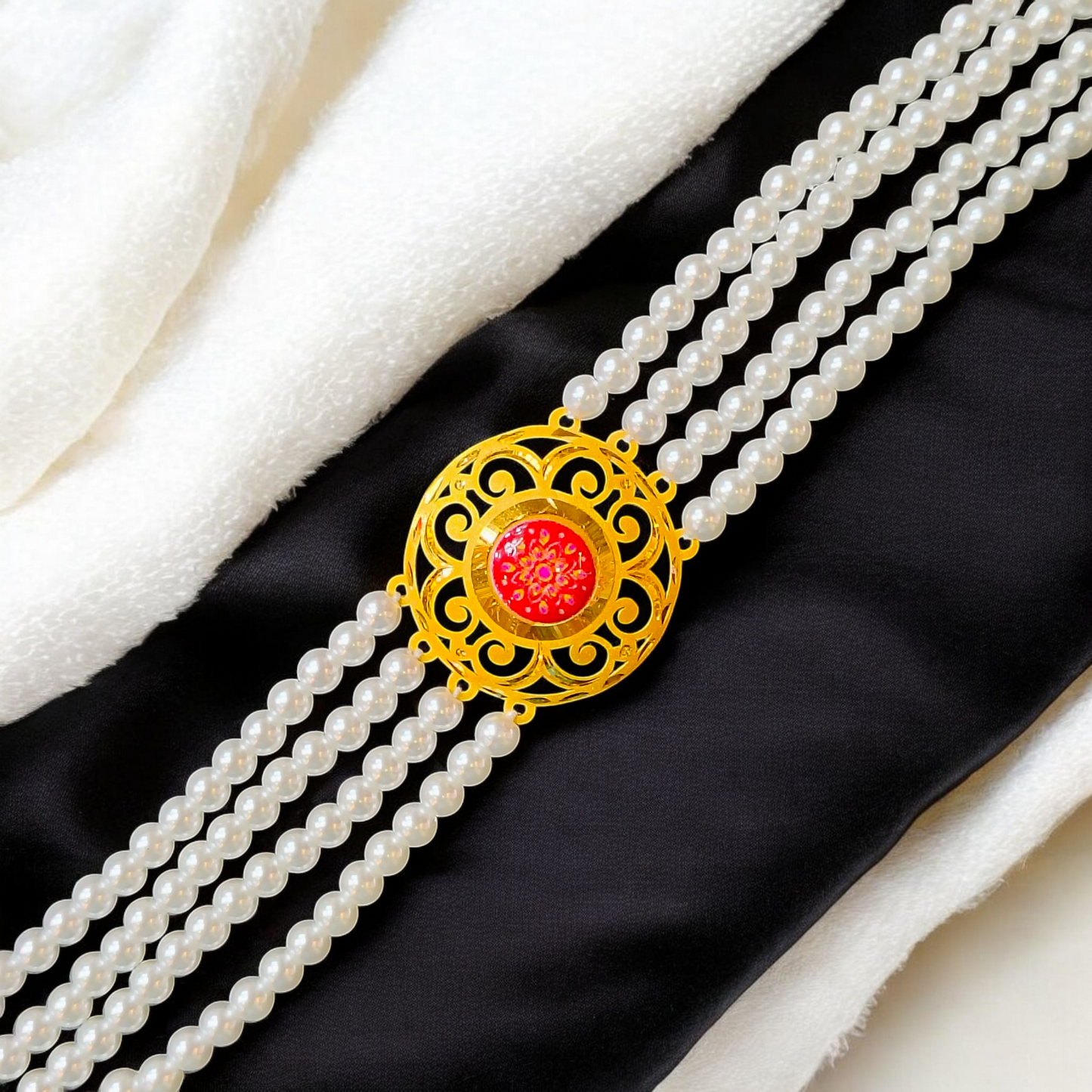 CERTIFIED BIS HUID HALLMARK 916 22KT GOLD MOTI CHOKER 1 PIECE (WGT:0.830 GM) WITH ADJUSTABLE TASSEL FOR GIFT IN MARRIAGE.