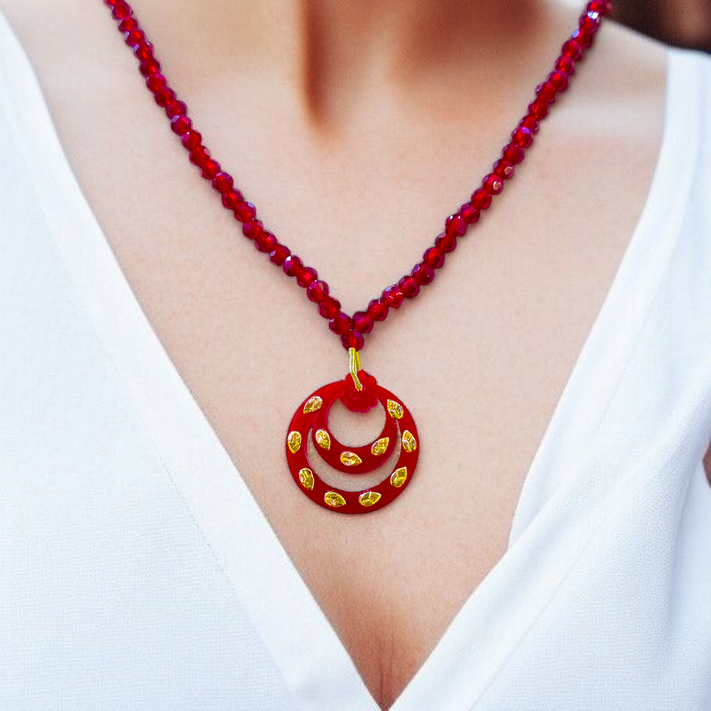 (GREAT FREEDOM OFFER) LASER PASTING DOUBLE RING DESIGN KDM GOLD POLA PENDANT (MINI) 1 PIECE WITH ADJUSTABLE TASSEL (50 TONCH) BEST FOR GIFT APPROX WGT: 0.100 GM SOLD ON MRP BY RAJLAXMI.