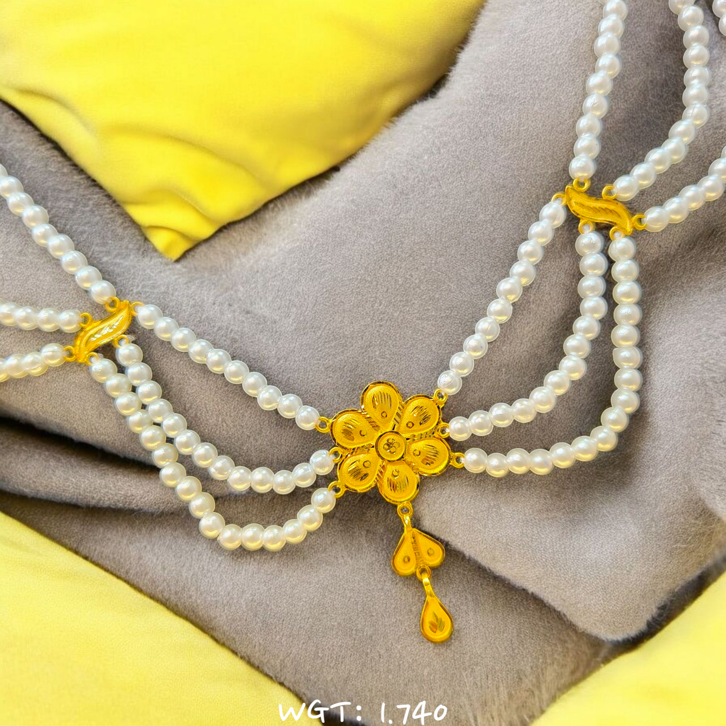 RAJLAXMI WGT: 1.740 GM APPROX HUID HALLMARK 22KT GOLD MOTI NECKLACE 1 PIECE WITH ADJUSTABLE TASSEL.