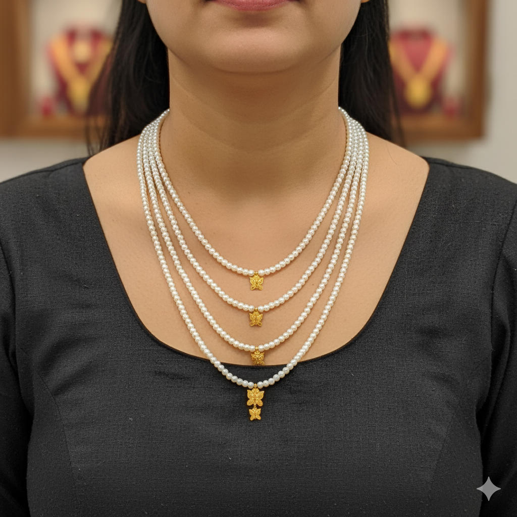 (GMH) TRJ WGT: 0.710 GM APPROX 22KT HUID HALLMARK GOLD MOTI LAHORI NECKLACE 1 PIECE WITH ADJUSTABLE TASSEL.