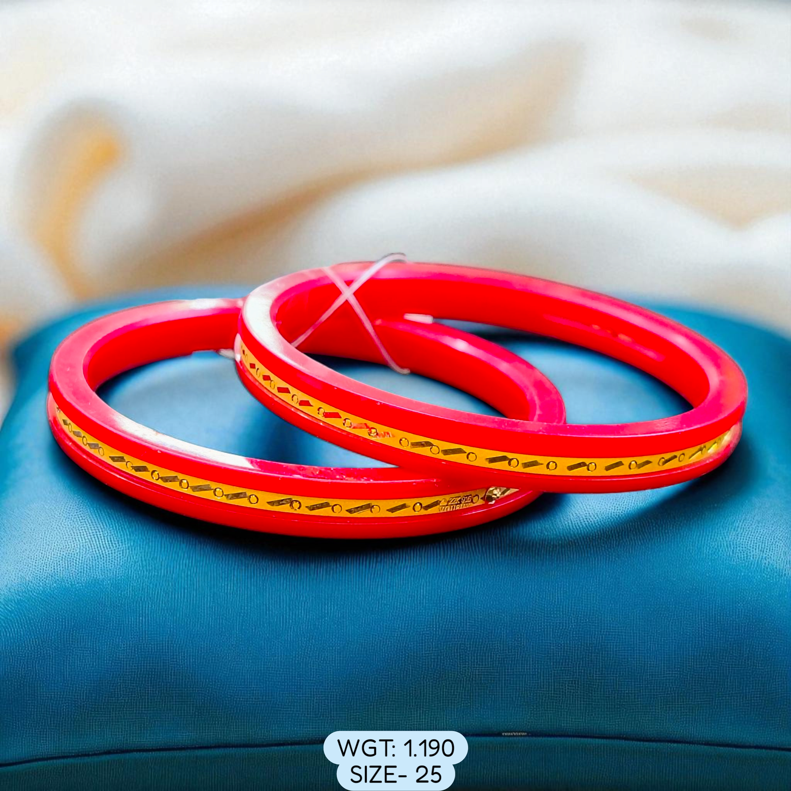 (GPB22) TRJ (SIZE: 25) WGT: 1.190 GM APPROX 22KT HUID HALLMARK GOLD POLA BADHANO BANGLES 1 PAIR DESIGN FOR REGULAR USE.