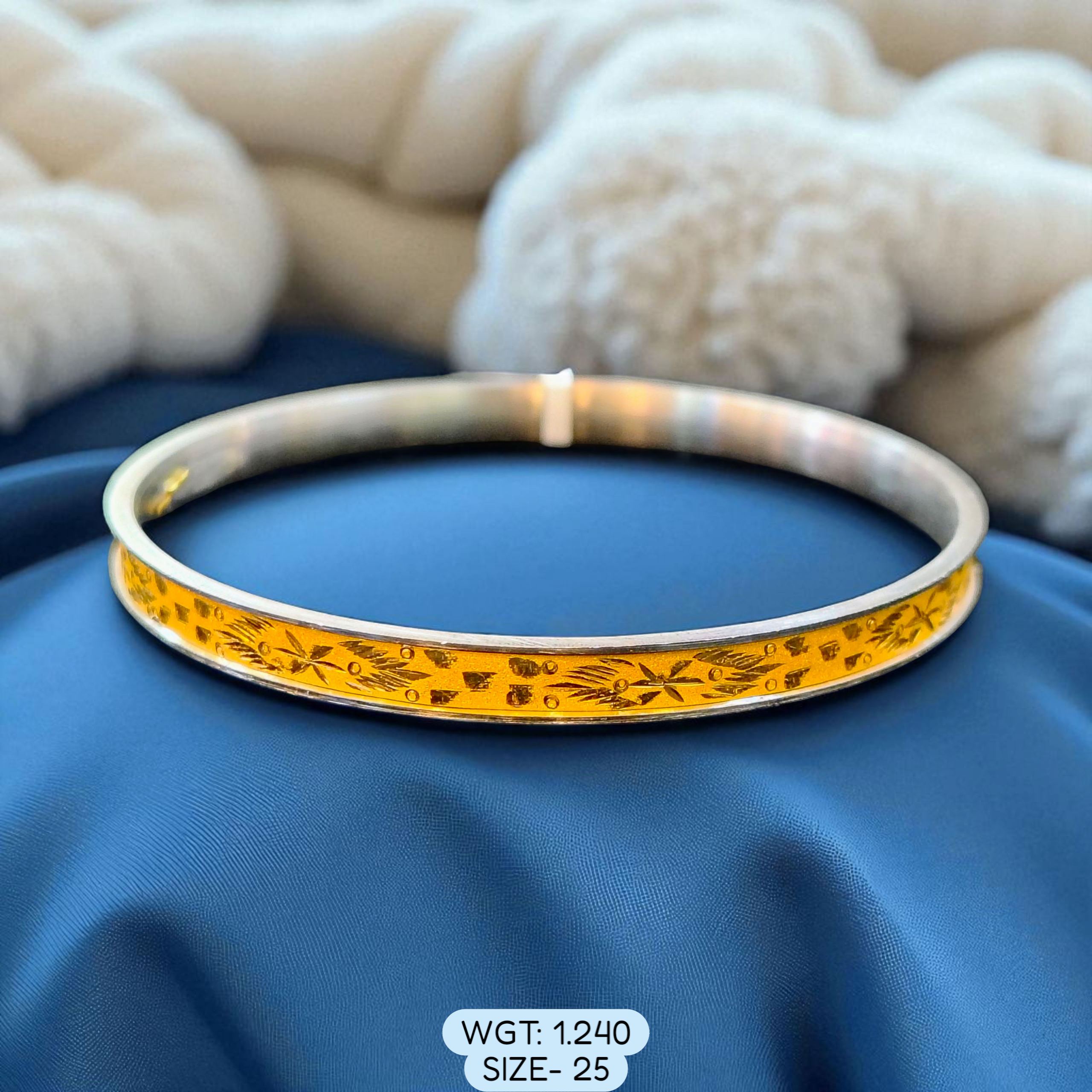 (GSN22) TRJ (SIZE: 25) WGT: 1.240 GM APPROX 22KT HUID HALLMARK GOLD NOA BANGLES (LAZER CHILA) 1 PIECE.