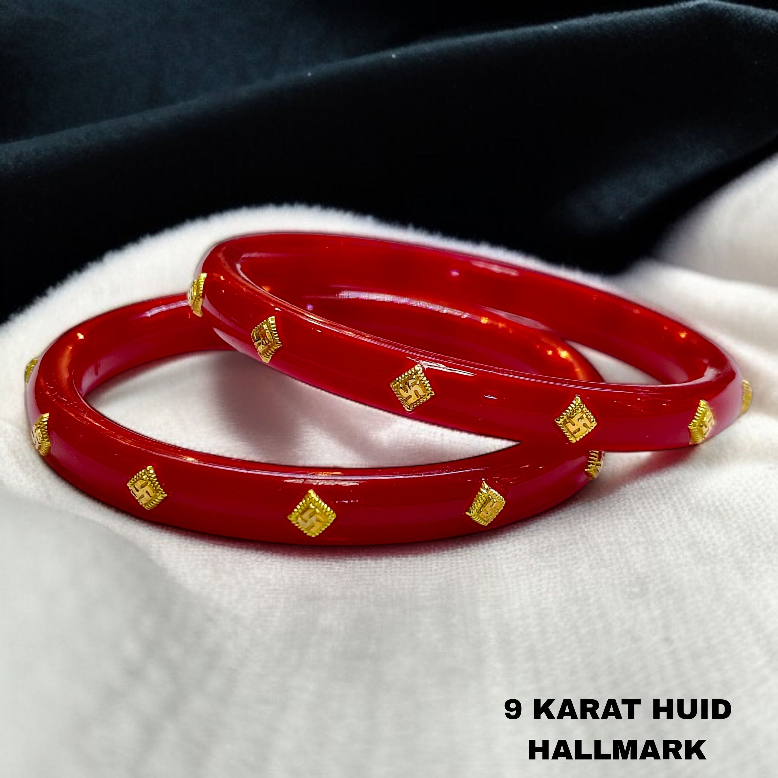 (GPPB) RED SUPER SWASTIK BIS CERTIFIED HUID HALLMARK 9KT GOLD POLA BADHANO (PASTING)  1 PAIR FOR REGULAR USE APPROX WGT: 0.500 GM FOR MARRIED WOMEN (SOLD AS MRP BY RAJLAXMI)