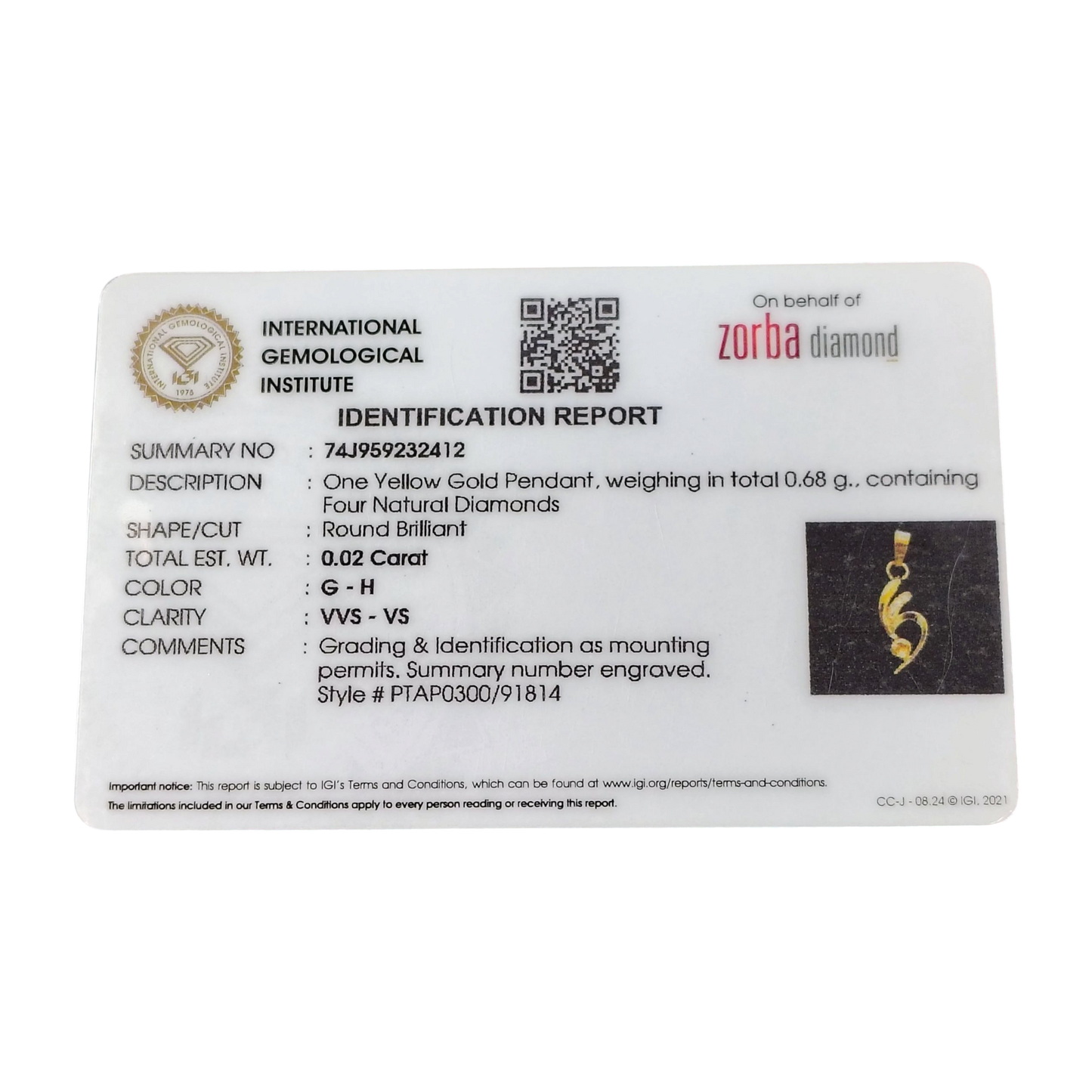 RAJLAXMI DIAMOND JEWELLERY - WGT: 0.680 GM - NATURAL DIAMOND (0.02 CENT) HUID HALLMARK 18KT DIAMOND PENDANT LOCKET FOR WOMEN WITH CERTIFICATE OF AUTHENTICITY BY ZORBA (DESIGN NO: PTAP0186) *CHAIN NOT INCLUDED.