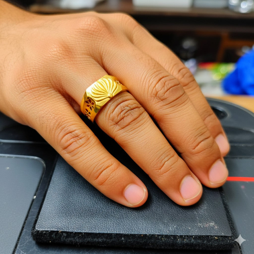 (GGFR9) TRJ (SIZE: 21) WGT: 1.530 GM APPROX BIS CERTIFIED HUID HALLMARK 9KT GOLD FINGER RING FOR MEN 1 PIECE FOR REGULAR USE.