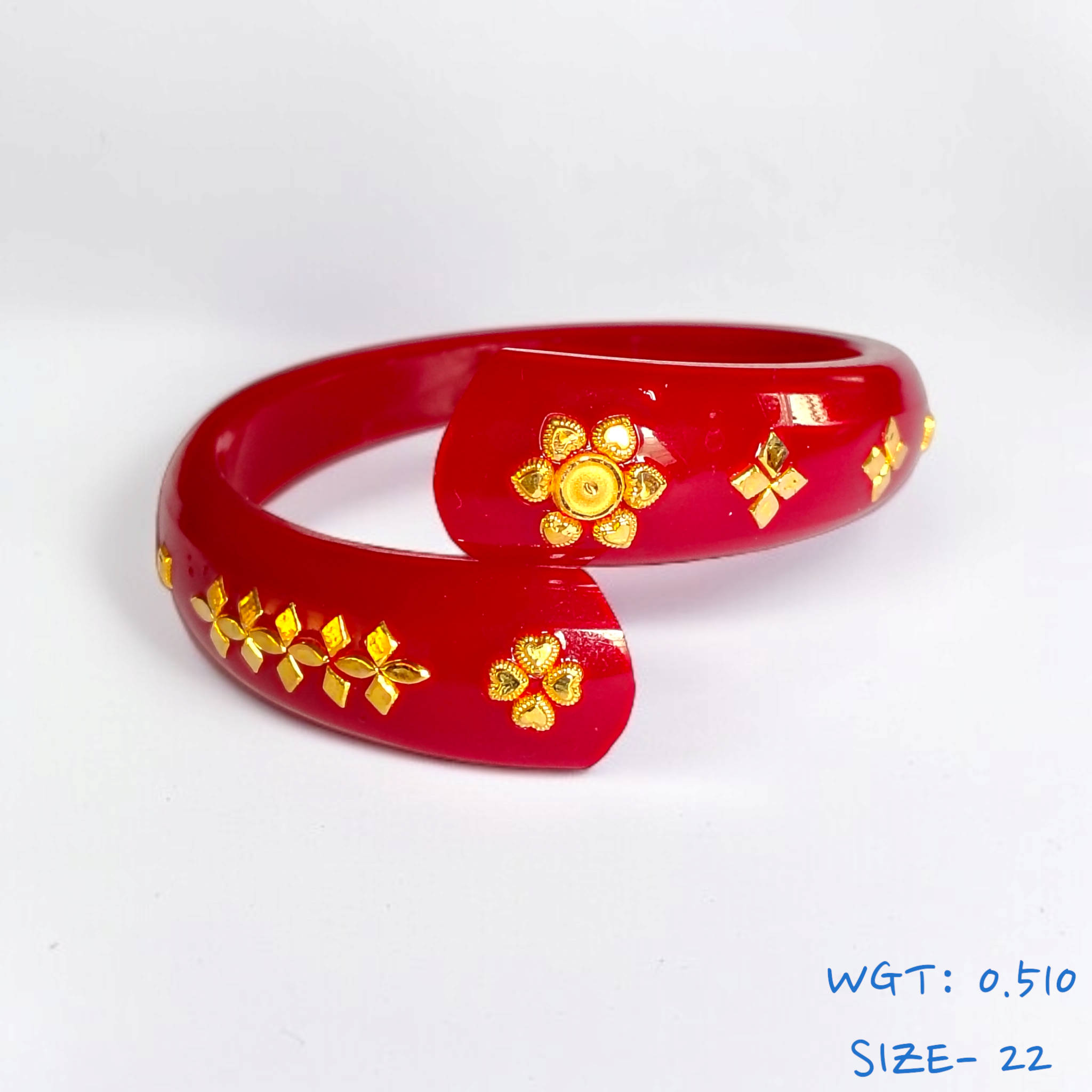 GBP18 (SIZE- 22) RED COLOUR 18KT HALLMARK GOLD BRACELET POLA 1 PIECE FOR MARRIED WOMEN (REGULAR USE) APPROX WGT: 0.510 GM