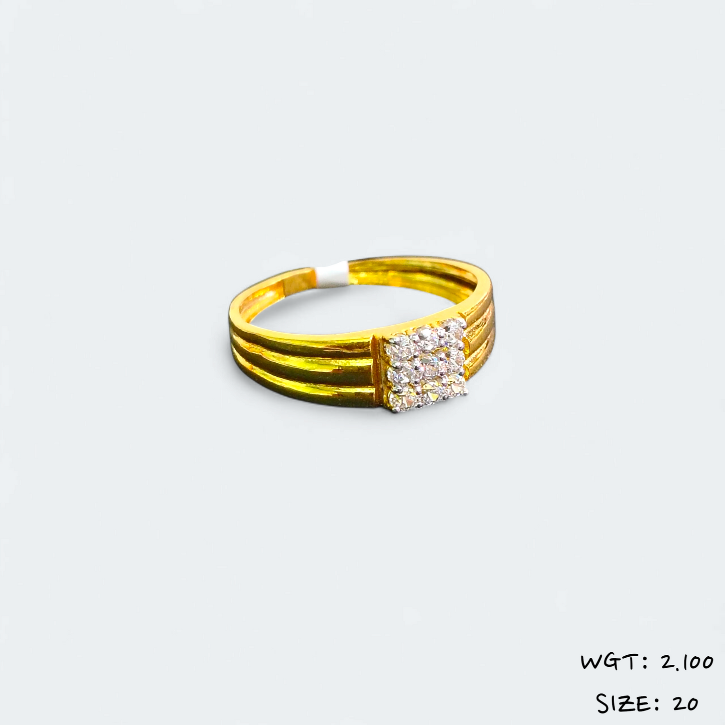 TRJ (SIZE: 20) CERTIFIED BIS HUID HALLMARK 916 22KT GOLD GENTS FINGER RING FOR MENS 1 PIECE (WGT: 2.100 GRAM APPROX) STUDDED WITH ITALIAN VVS QUALITY CZ STONE.