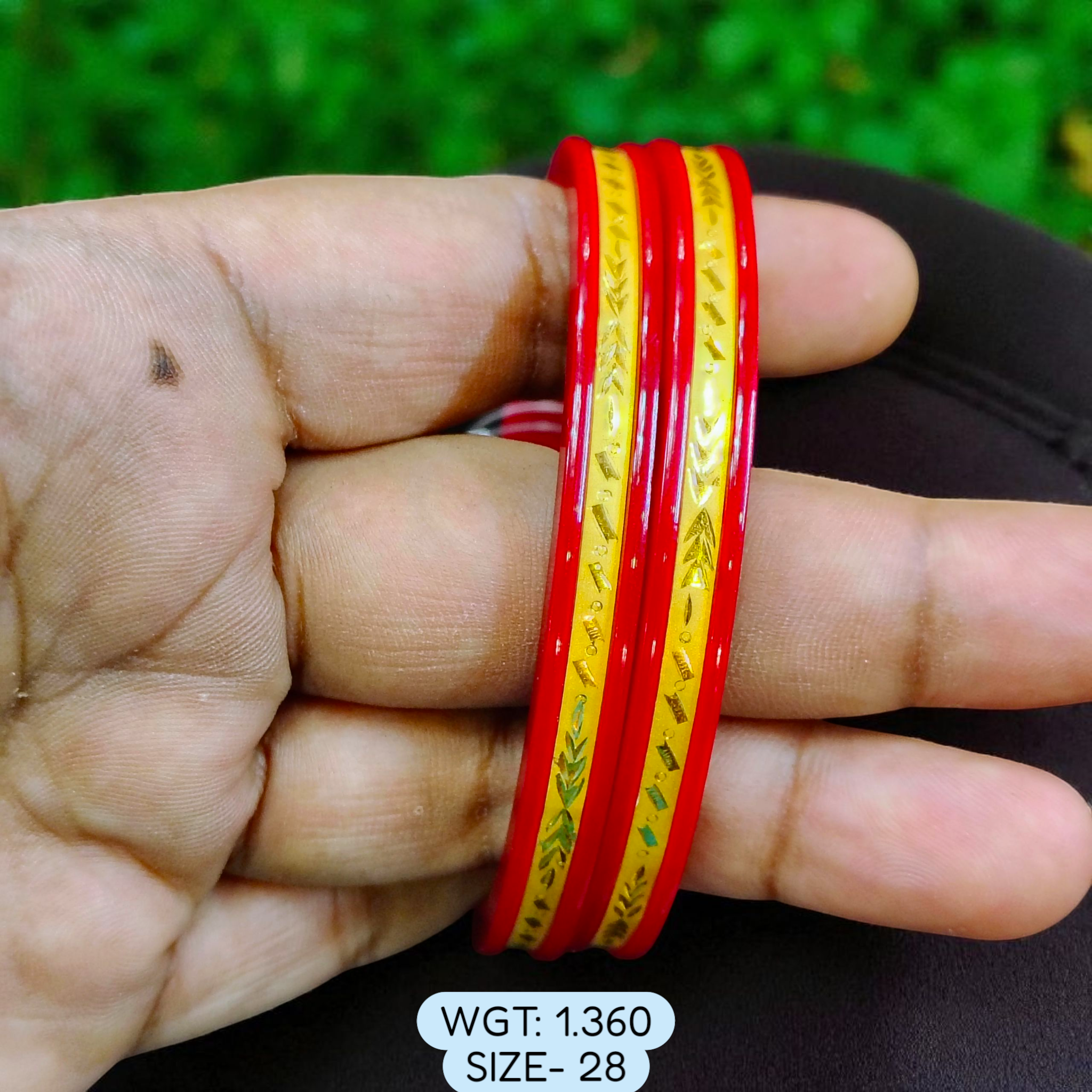 (GPB22) TRJ (SIZE: 28) WGT: 1.360 GM APPROX 22KT HUID HALLMARK GOLD POLA BADHANO BANGLES 1 PAIR DESIGN FOR REGULAR USE.