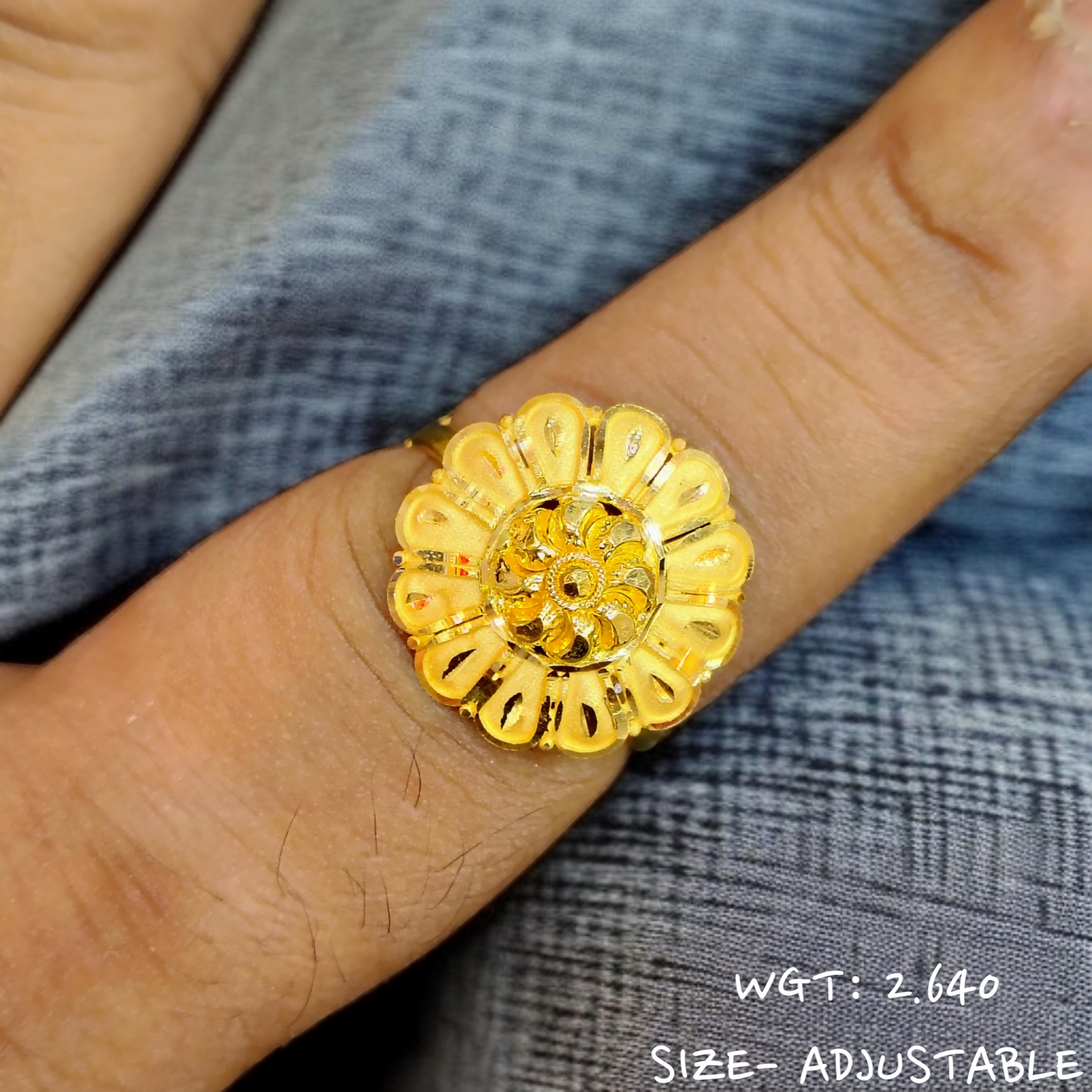 TRJ (SIZE: ADJUSTABLE) WGT: 2.640 GM APPROX 22KT HUID HALLMARK GOLD RING FOR WOMEN 1 PIECE.
