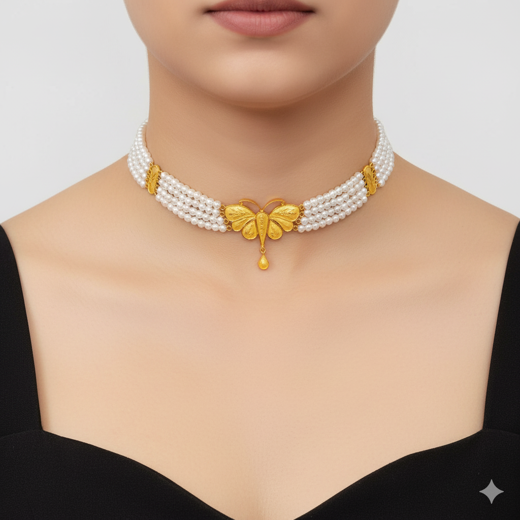 (GMC) CERTIFIED BIS HUID HALLMARK 916 22KT GOLD MOTI CHOKER 1 PIECE (WGT: 2.020 GM) WITH ADJUSTABLE TASSEL FOR GIFT IN MARRIAGE.