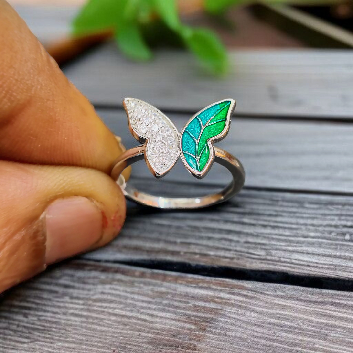 RAJLAXMI HALLMARK 925 SILVER FINGER BUTTERFLY MINAKARI DESIGN RING 1 PIECE FOR WOMEN FOR REGULAR USE - BEST FOR GIFTING (SOLD ON MRP)