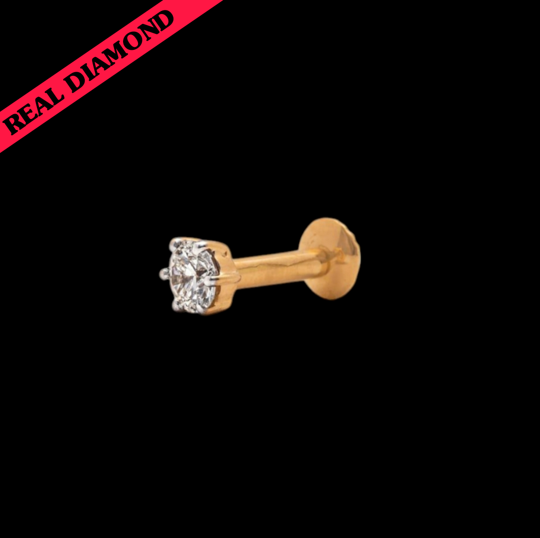 BIS CERTIFIED HUID HALLMARK 14KT GOLD DIAMOND NOSEPIN (THEPI BACK) WITH DIAMOND CERTIFICATE REPORT (120425TT01) 0.04 CT-SHAPE: ROUND BRILLIANT-COLOUR: I- CLARITY: SI.(NATURAL AFRICAN DIAMOND) EXCHANGE VALUE: 40% FOR LIFETIME WITH REPORT.