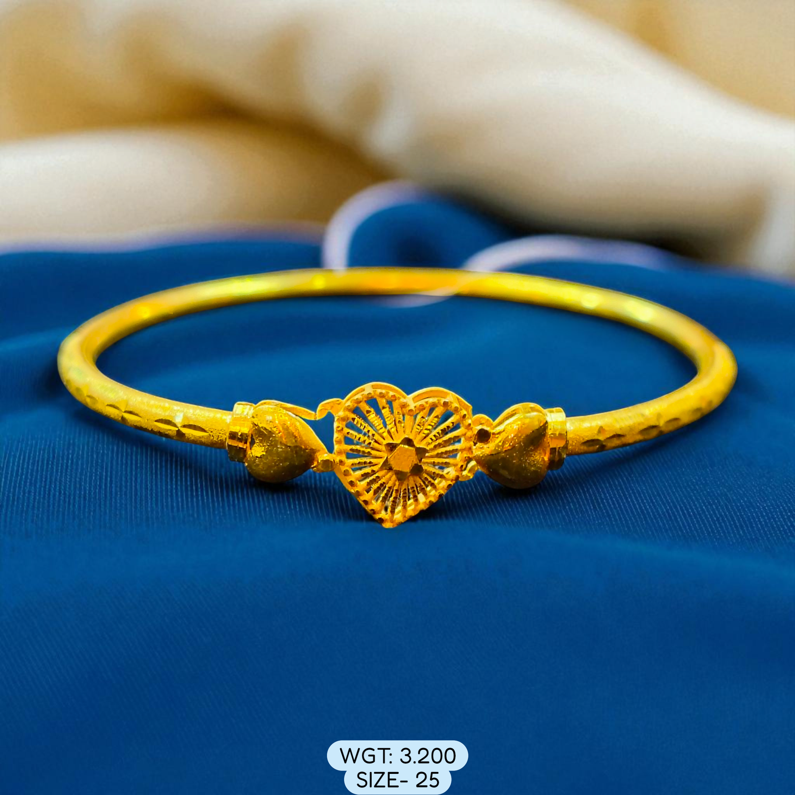 (GSN22) TRJ (SIZE:25) WGT: 3.200 APPROX DUPLEX LOVE DESIGN HALLMARK 916 22KT GOLD COVER BRACELET 1 PIECE FOR WOMEN - (BILL MANDATORY -EXCHANGE FOR LIFETIME IN STORE ONLY).