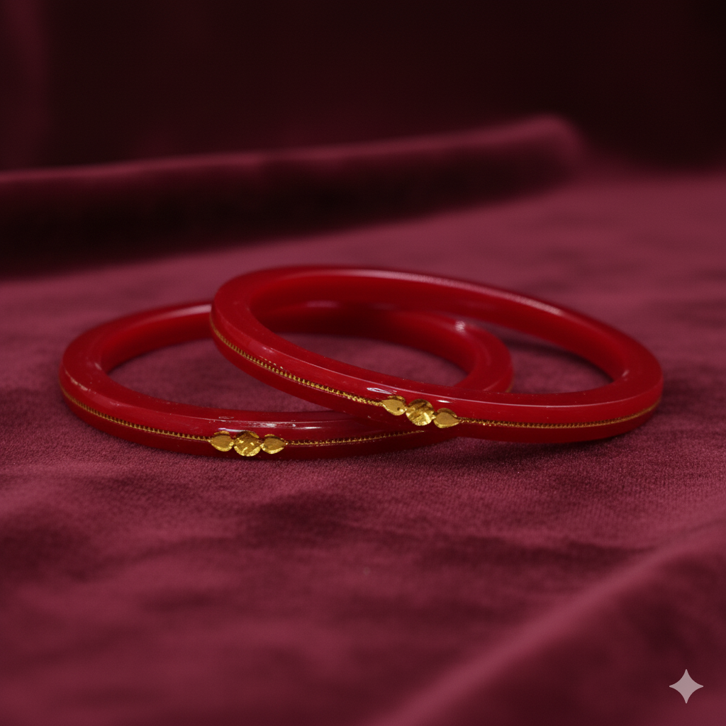 (FVP) TRJ RED SWASTIK 3 SIDE HALLMARK 916 22KT GOLD LAMINATION POLA BANGLES FACEBOOK VIRAL POLA 1 PAIR APPROX. WGT: 0.200 GM (FUTURE EXCHANGE VALUE  RS 1000) WITH ANY JEWELLERY FOR LIFETIME.