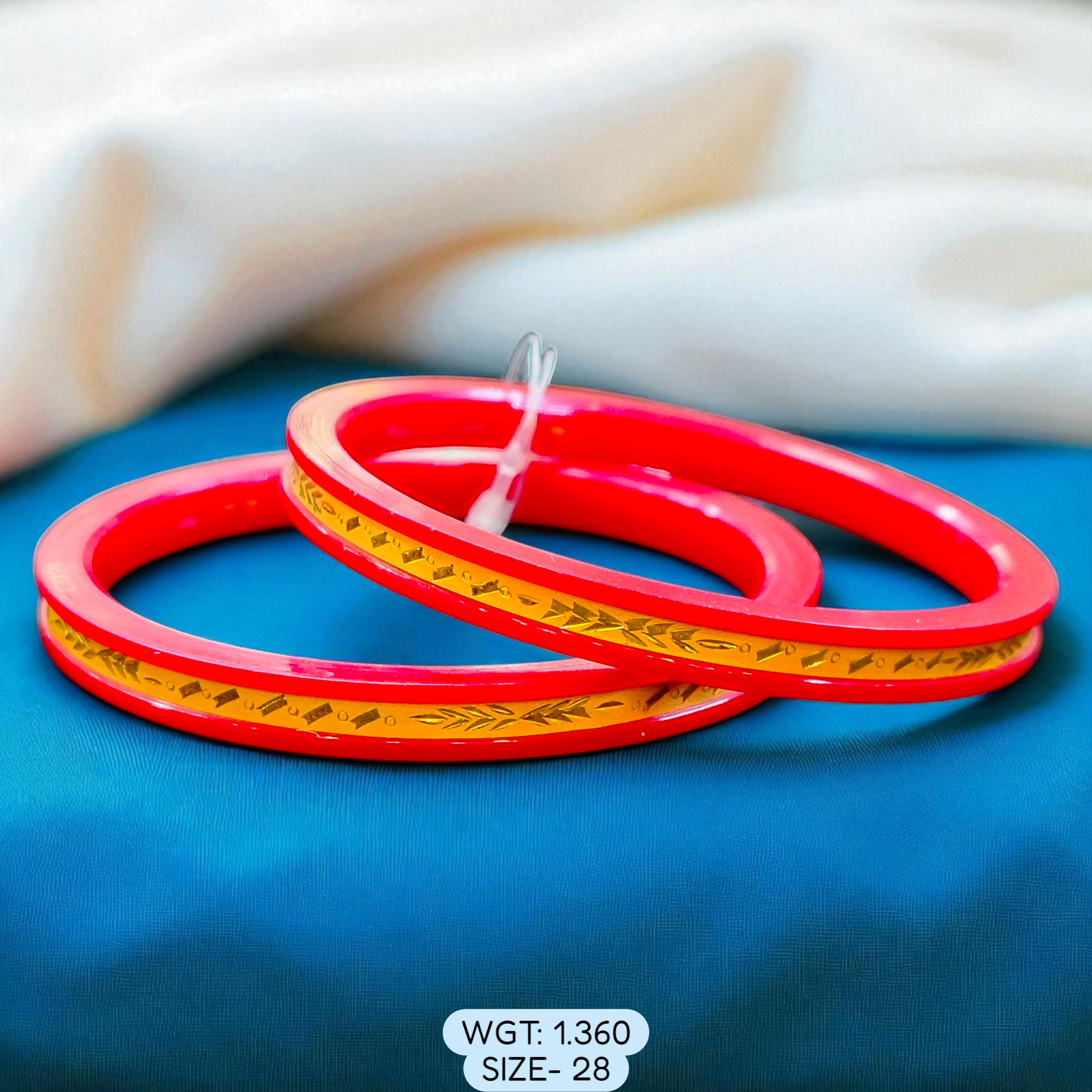 (GPB22) TRJ (SIZE: 28) WGT: 1.360 GM APPROX 22KT HUID HALLMARK GOLD POLA BADHANO BANGLES 1 PAIR DESIGN FOR REGULAR USE.