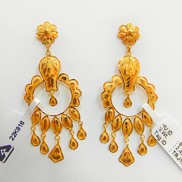BIS CERTIFIED WGT: 4.850 GM APPROX HUID HALLMARK 916 22KT GOLD EARRINGS 1 PAIR FOR WOMEN.