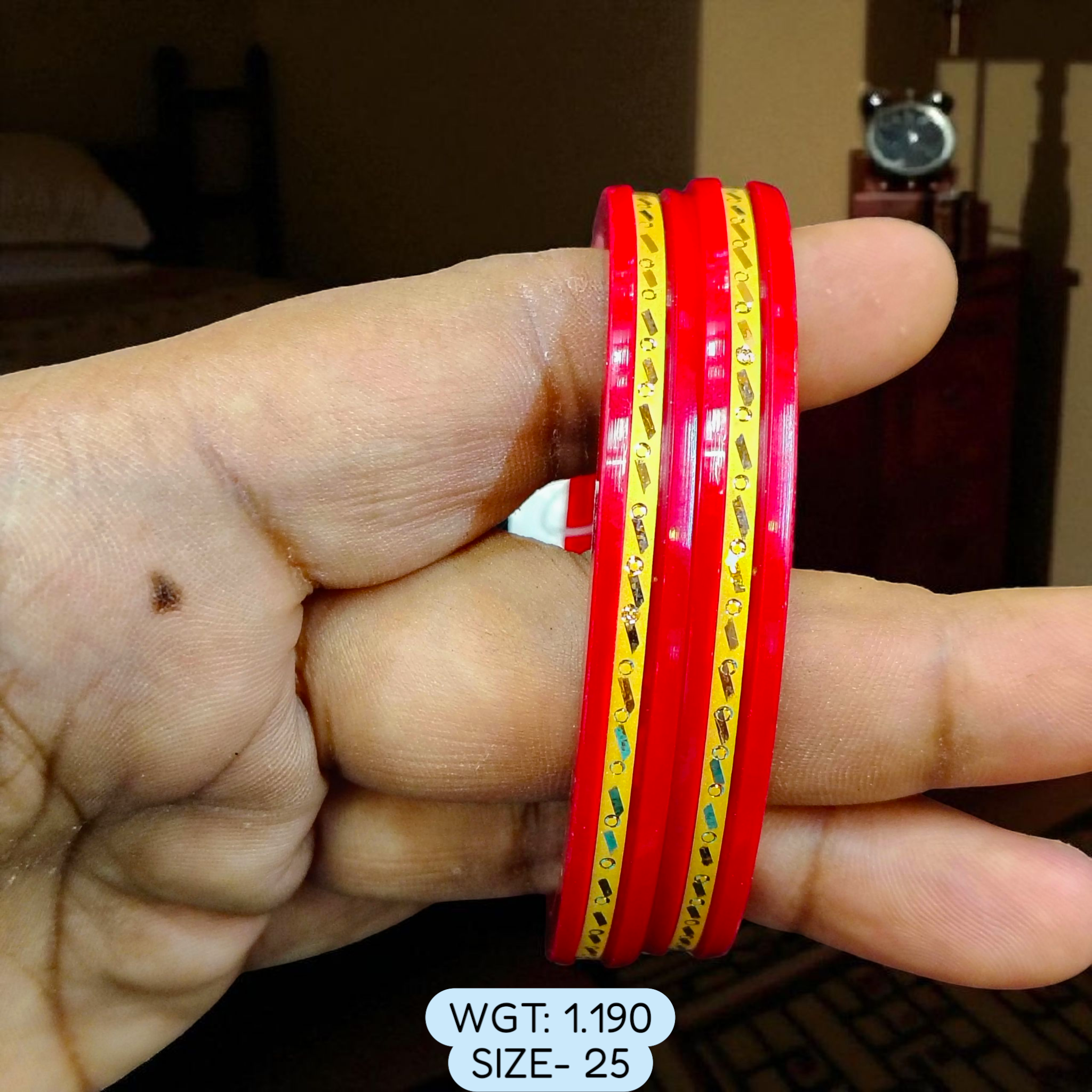 (GPB22) TRJ (SIZE: 25) WGT: 1.190 GM APPROX 22KT HUID HALLMARK GOLD POLA BADHANO BANGLES 1 PAIR DESIGN FOR REGULAR USE.