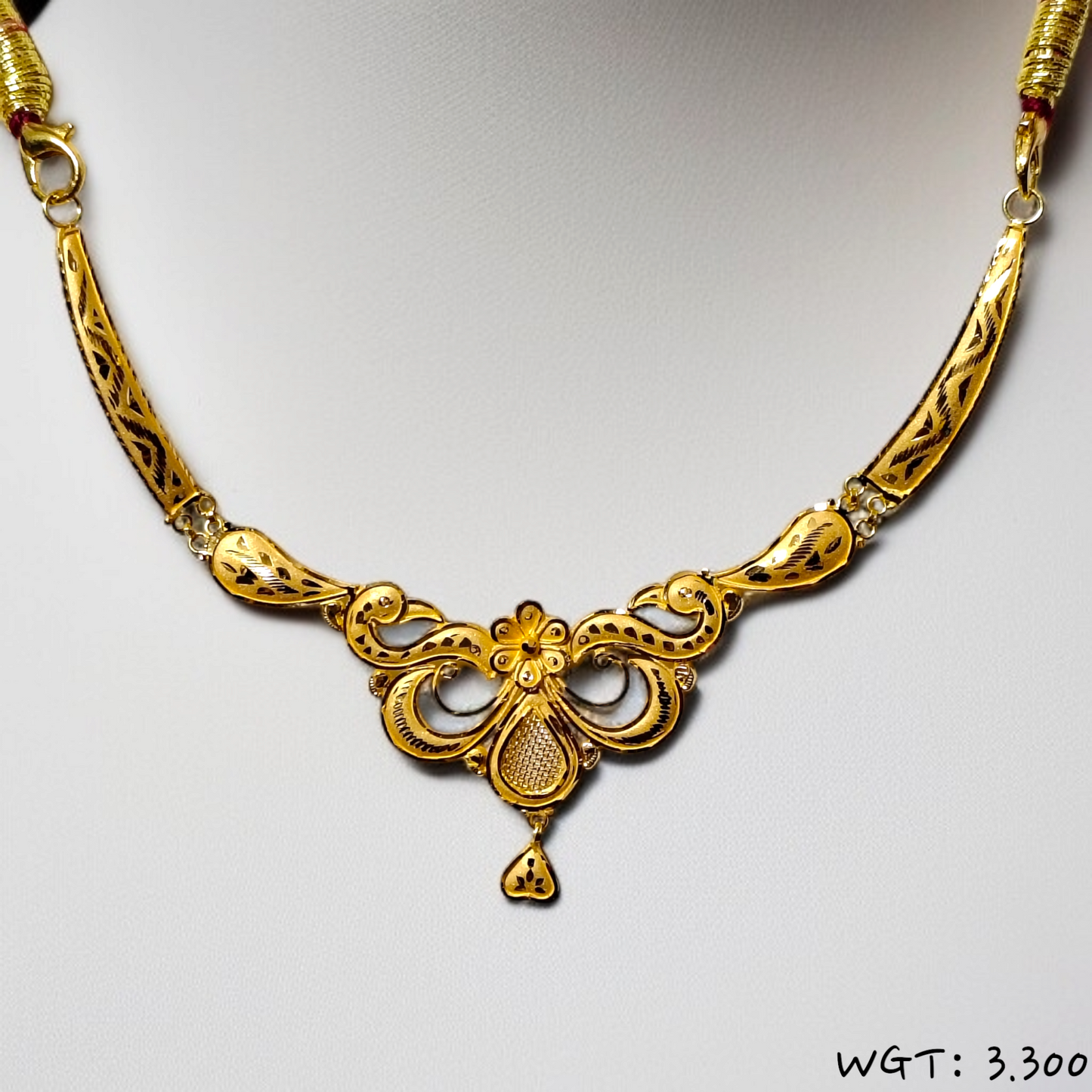 RAJLAXMI WGT: 3.300 GM APPROX HUID HALLMARK 22KT GOLD NECKLACE 1 PIECE WITH ADJUSTABLE TASSEL.