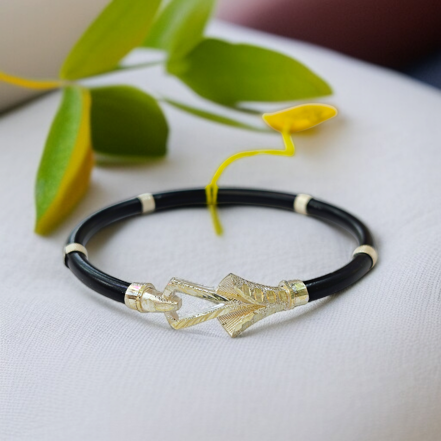 TRJ BLACK FLORAL DESIGN 925 ORIGINAL SILVER NOA BANGLES FOR WOMEN 1 PIECE - SOLD AS MRP BY RAJLAXMI.