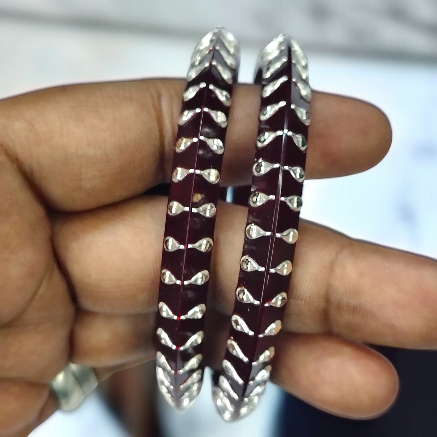 COFFEE LITE KANKAN DESIGN 995 ORIGINAL SILVER POLA BANGLES FOR WOMEN 1 PAIR - SOLD AS MRP BY RAJLAXMI.(GET FREE SILVER POLA RING) HAPPY HOURS OFFER.