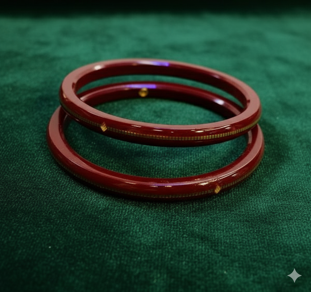 TRJ MAROON HUID HALLMARK 22KT GOLD LAMINATION POLA BADHANO BANGLES FACEBOOK VIRAL POLA 1 PAIR APPROX. WGT: 0.150 GM (FUTURE EXCHANGE VALUE 40% OF PRODUCT PRICE IN BILL WITH ANY JEWELLERY).