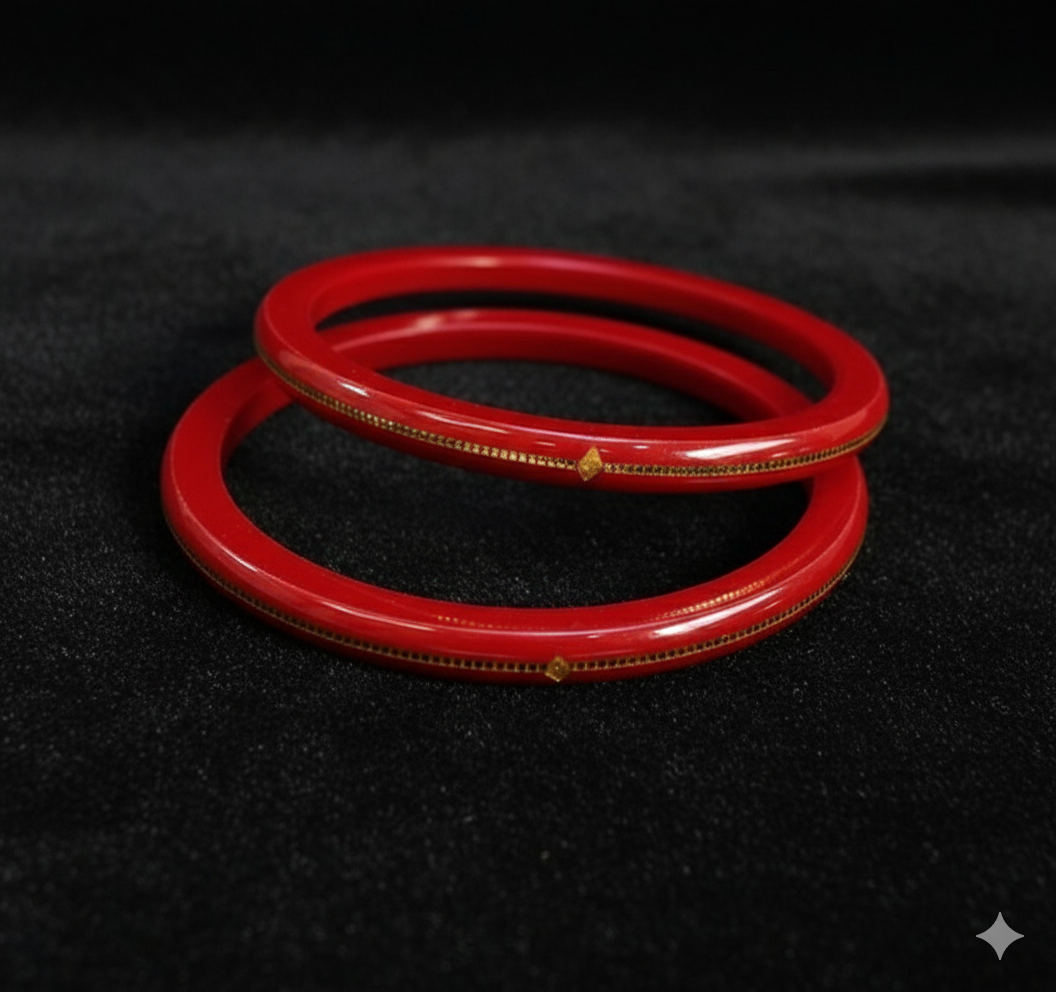 TRJ RED HUID HALLMARK 22KT GOLD LAMINATION POLA BADHANO BANGLES FACEBOOK VIRAL POLA (LAMINATED) 1 PAIR APPROX. WGT: 0.150 GM (FUTURE EXCHANGE VALUE 40% OF PRODUCT PRICE IN BILL WITH ANY JEWELLERY).