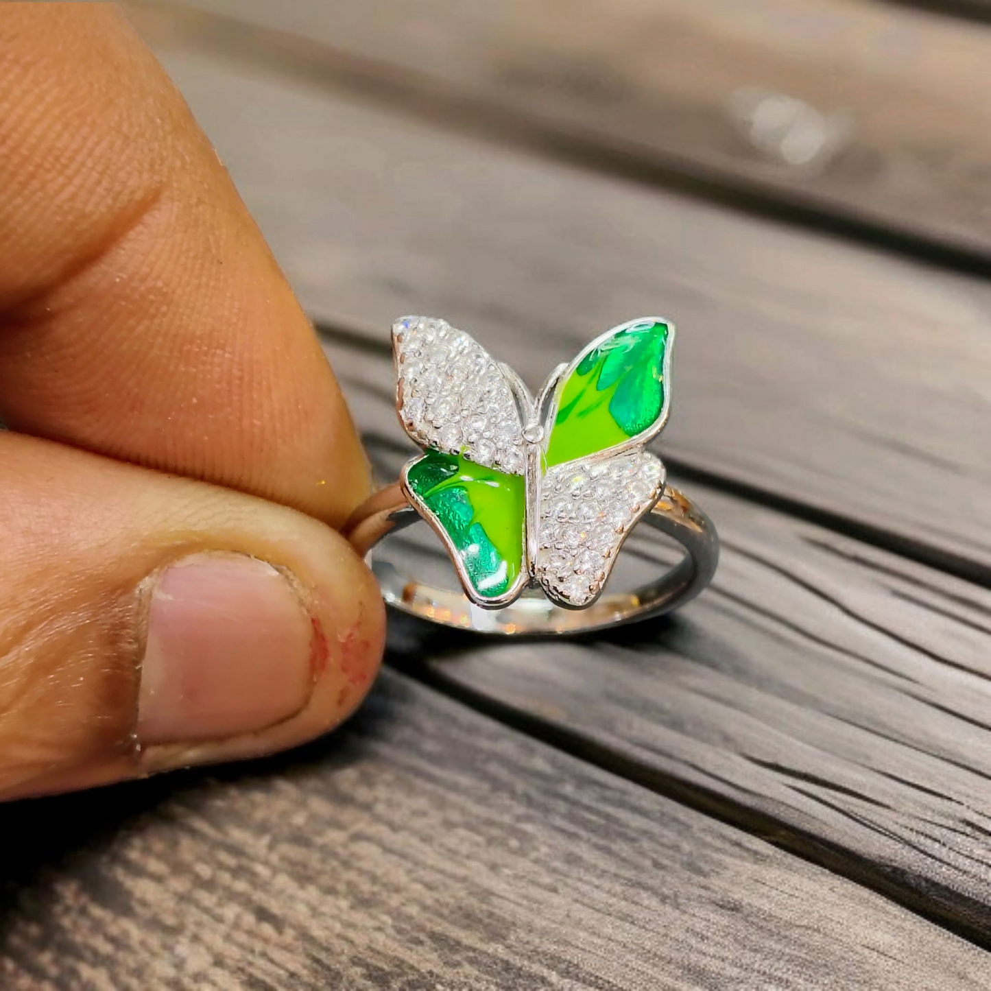 RAJLAXMI (SIZE:11) HALLMARK 925 SILVER FINGER BUTTERFLY MINAKARI DESIGN RING 1 PIECE FOR WOMEN FOR REGULAR USE - BEST FOR GIFTING (SOLD ON MRP)