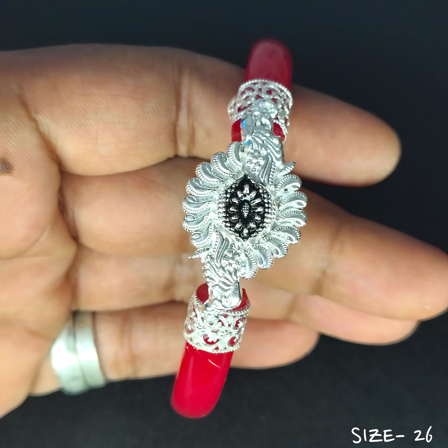 (SSP) (SIZE- 26) 925 ORIGINAL SILVER MUKH POLA BANGLES FOR WOMEN 1 PC - SOLD AS MRP BY RAJLAXMI.