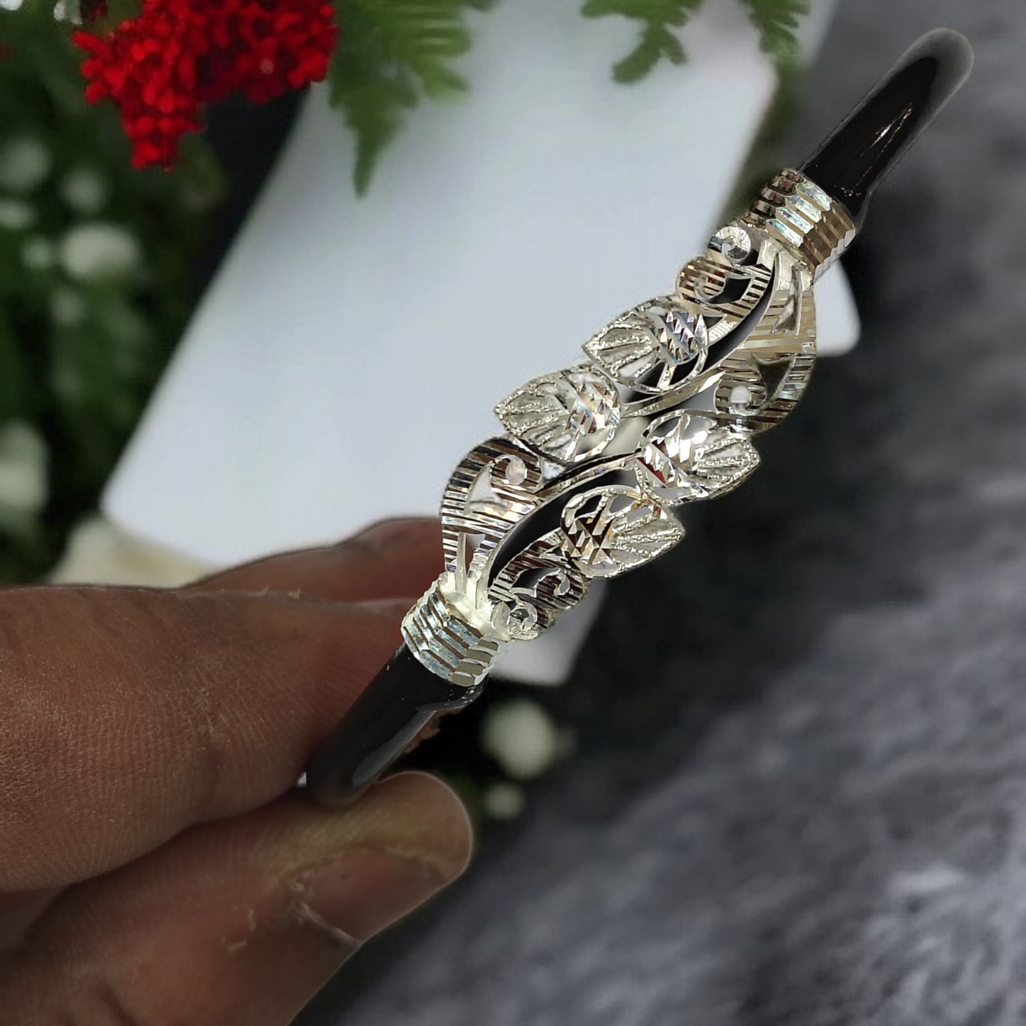 TRJ BLACK KOLKA DESIGN 925 ORIGINAL SILVER NOA BANGLES FOR WOMEN 1 PIECE - SOLD AS MRP BY RAJLAXMI.