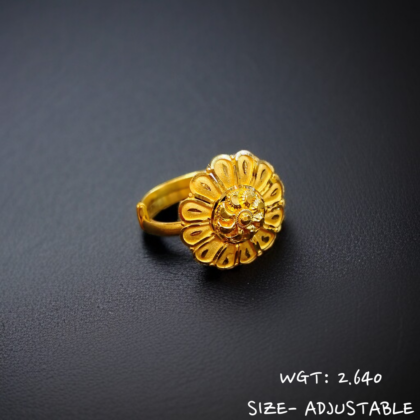 TRJ (SIZE: ADJUSTABLE) WGT: 2.640 GM APPROX 22KT HUID HALLMARK GOLD RING FOR WOMEN 1 PIECE.