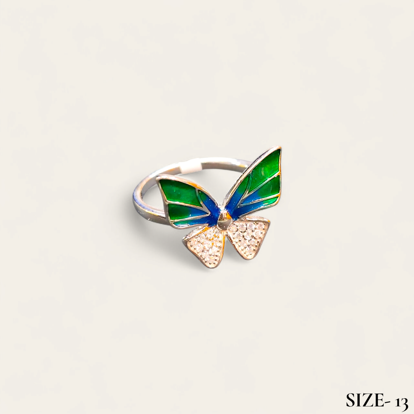RAJLAXMI (SIZE:13) HALLMARK 925 SILVER FINGER BUTTERFLY MINAKARI DESIGN RING 1 PIECE FOR WOMEN FOR REGULAR USE - BEST FOR GIFTING (SOLD ON MRP)