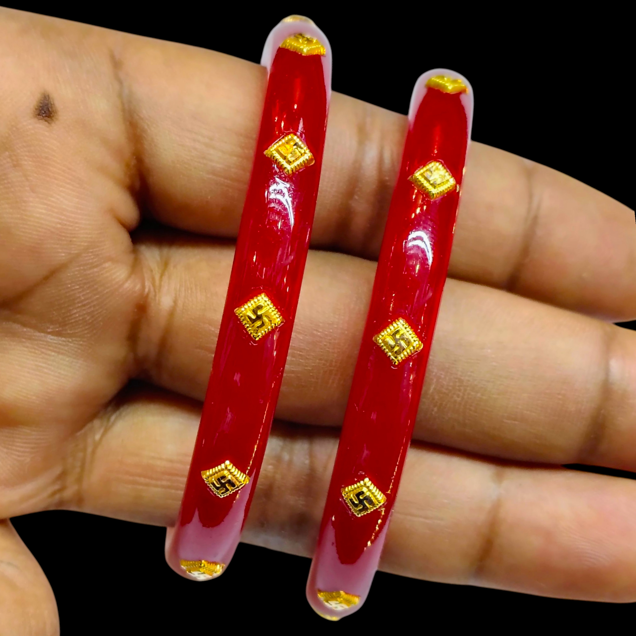 (GPPB) RED SUPER SWASTIK BIS CERTIFIED HUID HALLMARK 9KT GOLD POLA BADHANO (PASTING)  1 PAIR FOR REGULAR USE APPROX WGT: 0.500 GM FOR MARRIED WOMEN (SOLD AS MRP BY RAJLAXMI)