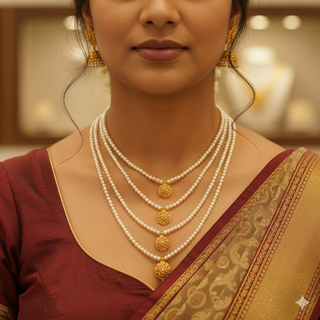 (GMH) TRJ WGT: 1.320 GM APPROX 22KT HUID HALLMARK GOLD MOTI LAHORI NECKLACE 1 PIECE WITH ADJUSTABLE TASSEL.